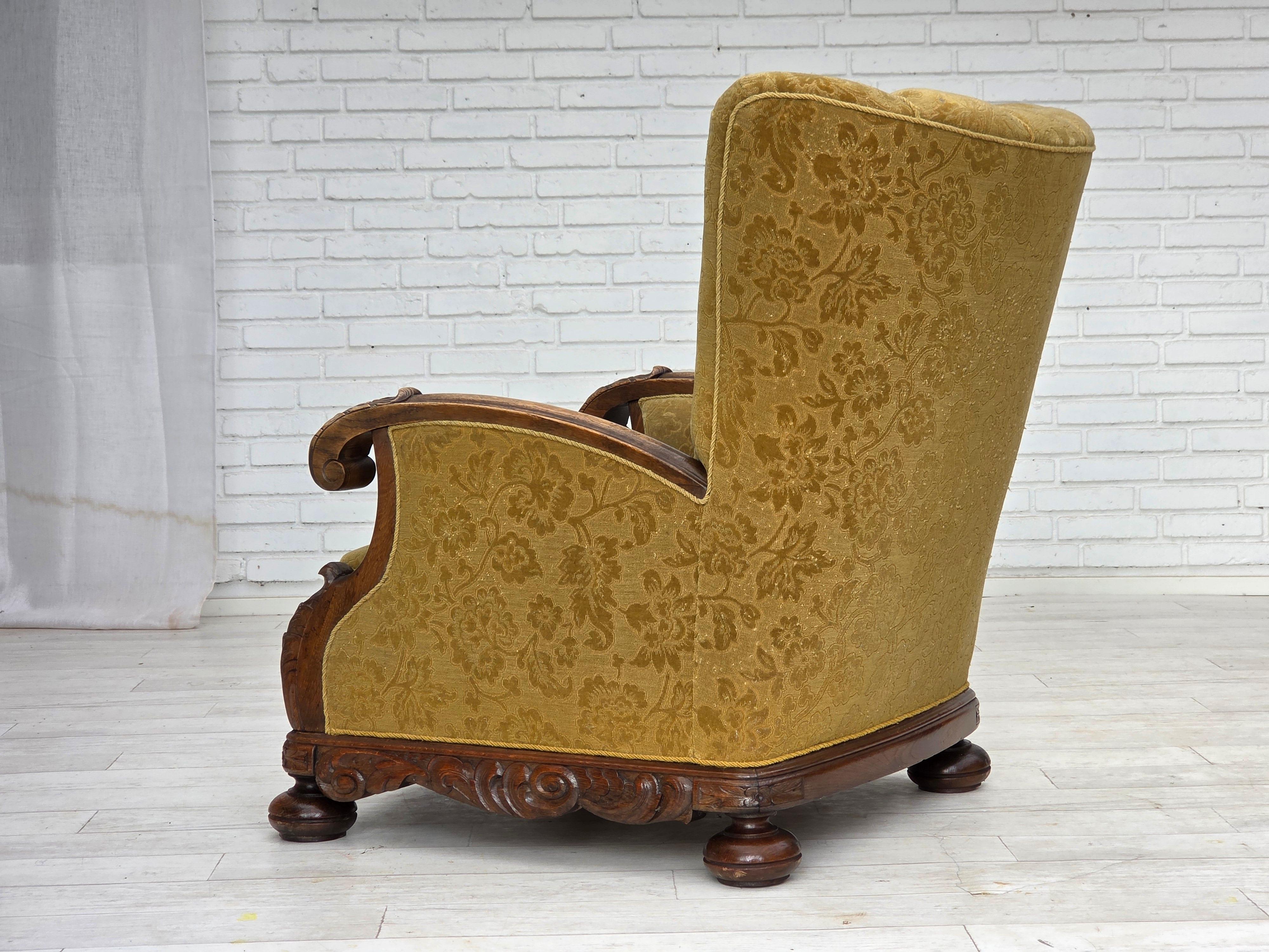 Años 60, sillón danés de respaldo alto, muebles de lana, madera maciza de roble. en venta 3