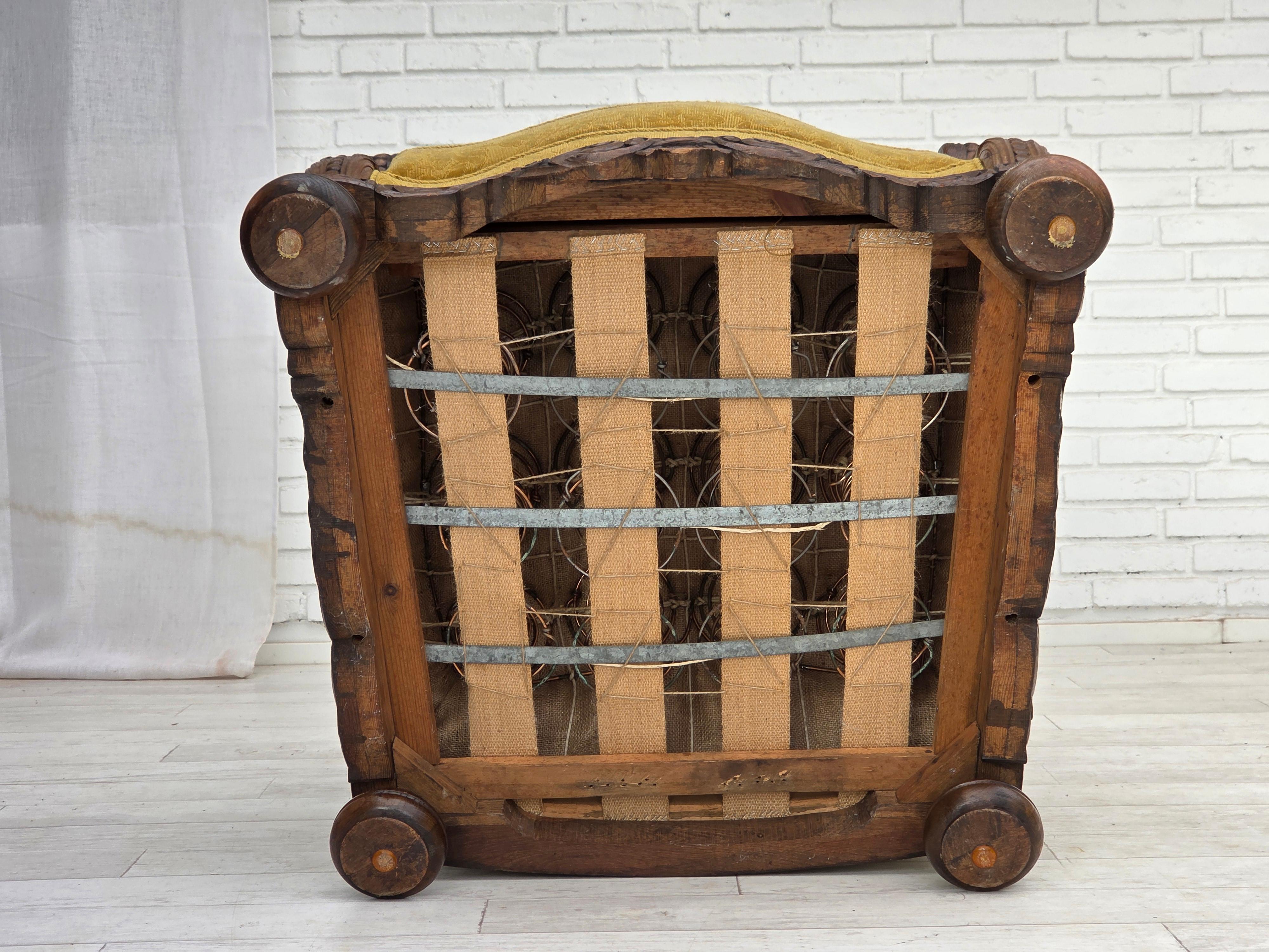 Años 60, sillón danés de respaldo alto, muebles de lana, madera maciza de roble. en venta 4