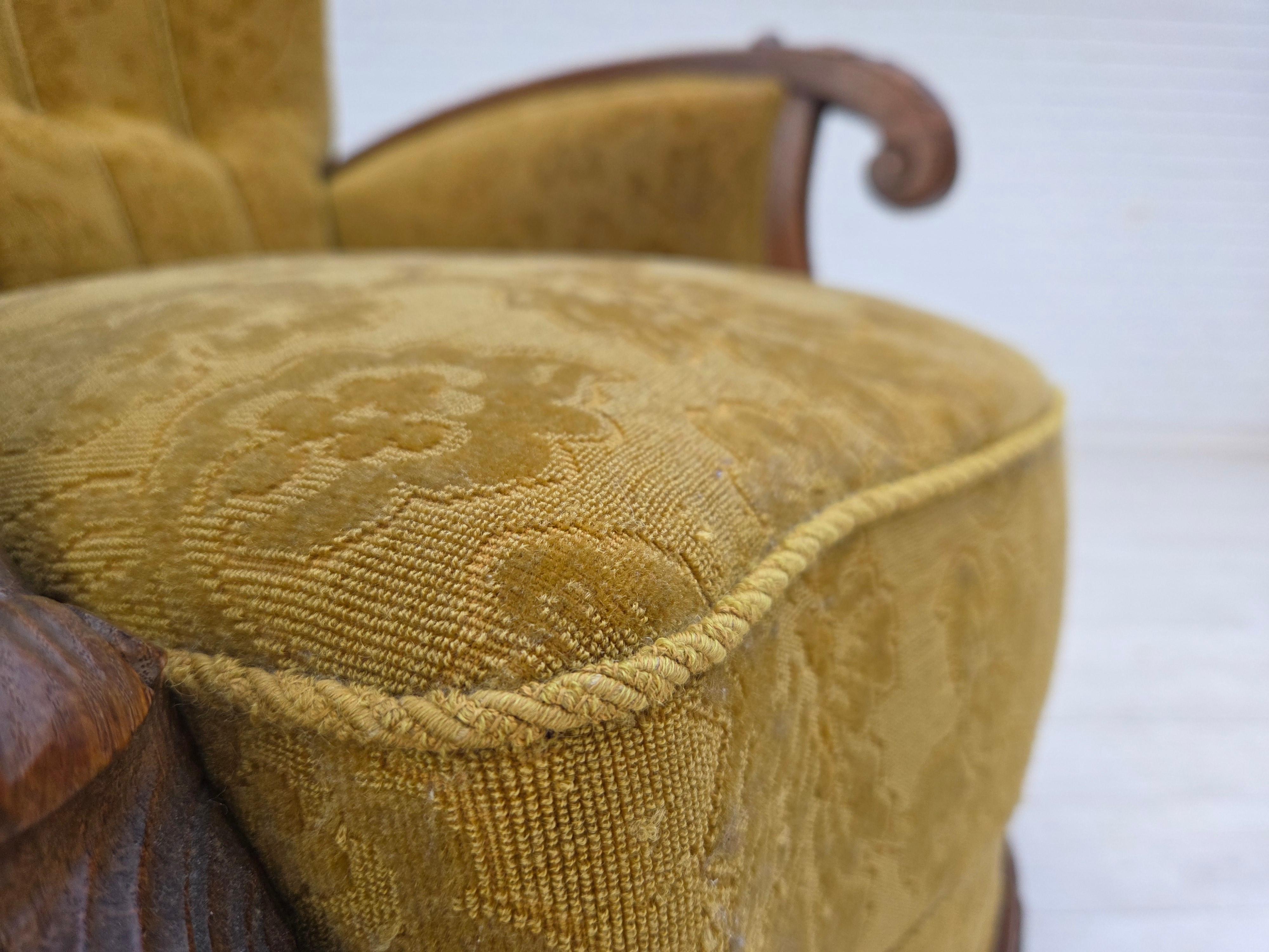 Años 60, sillón danés de respaldo alto, muebles de lana, madera maciza de roble. en venta 5