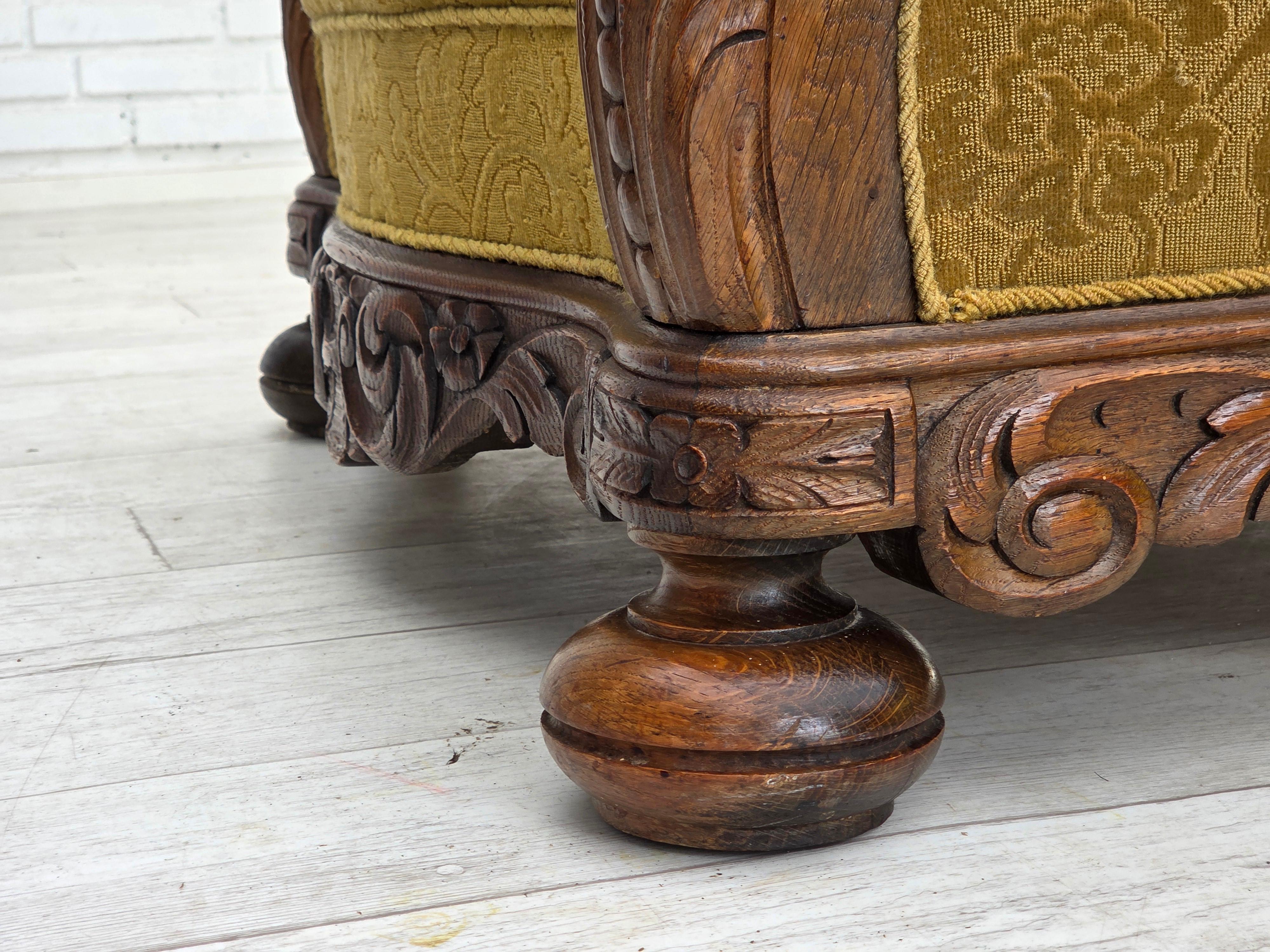 Años 60, sillón danés de respaldo alto, muebles de lana, madera maciza de roble. en venta 6