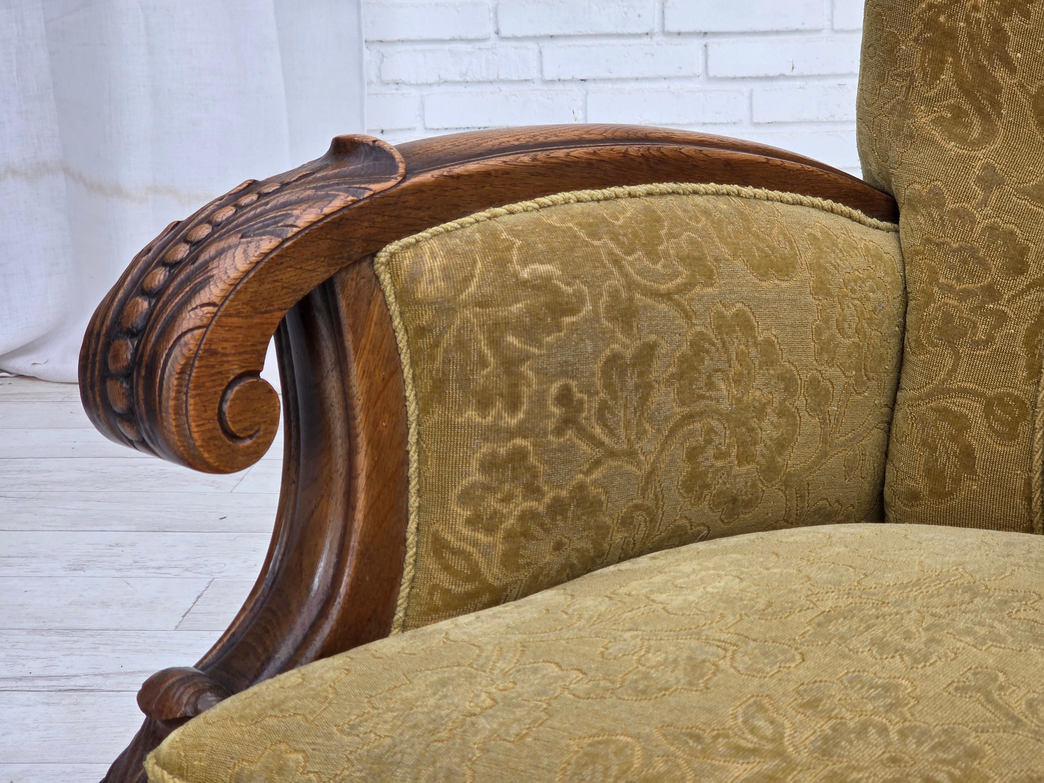Años 60, sillón danés de respaldo alto, muebles de lana, madera maciza de roble. en venta 7