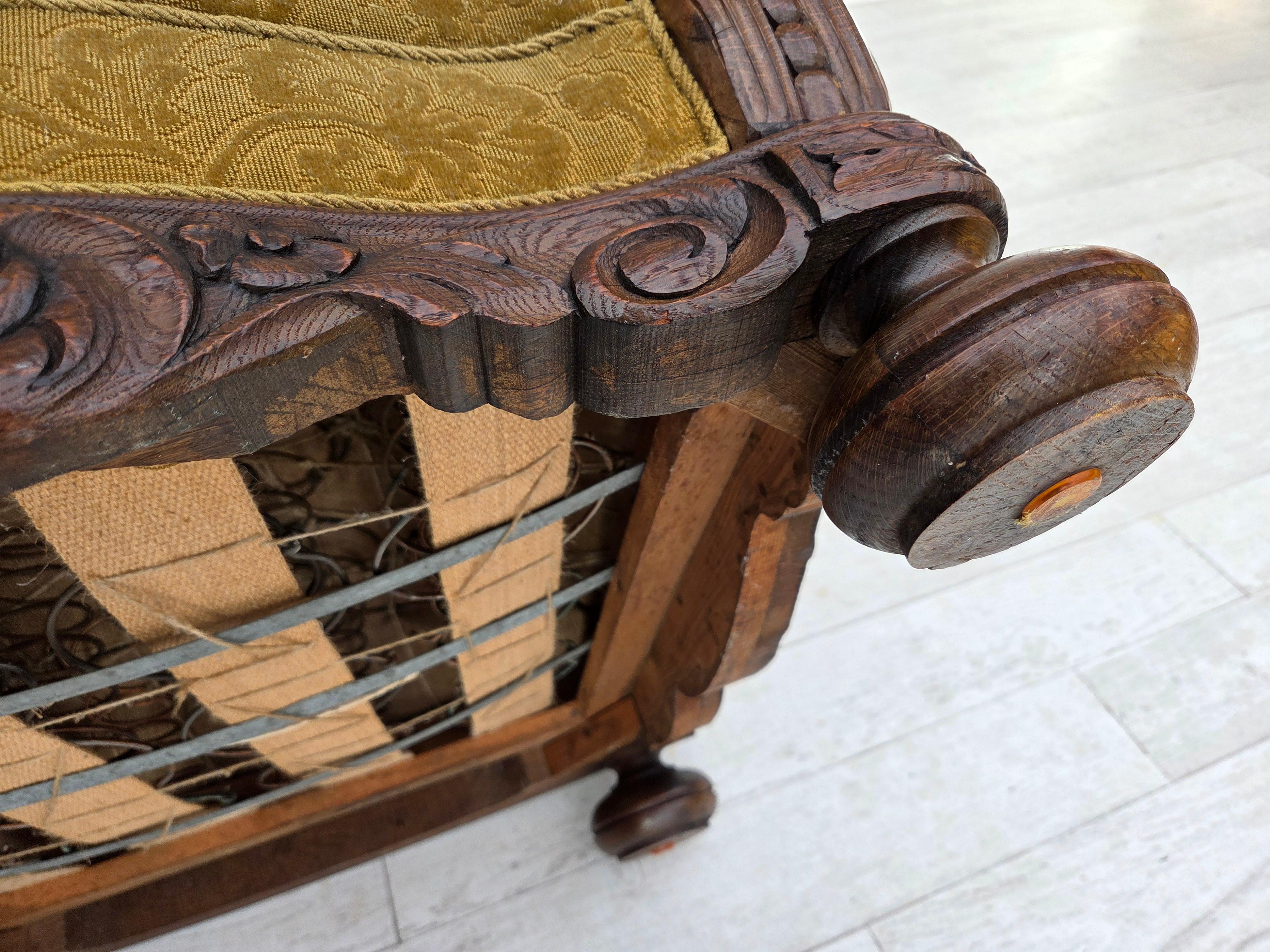 Años 60, sillón danés de respaldo alto, muebles de lana, madera maciza de roble. en venta 8