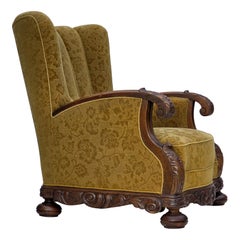 1960s, Danish highback armchair, furniture wool, solid oak wood.