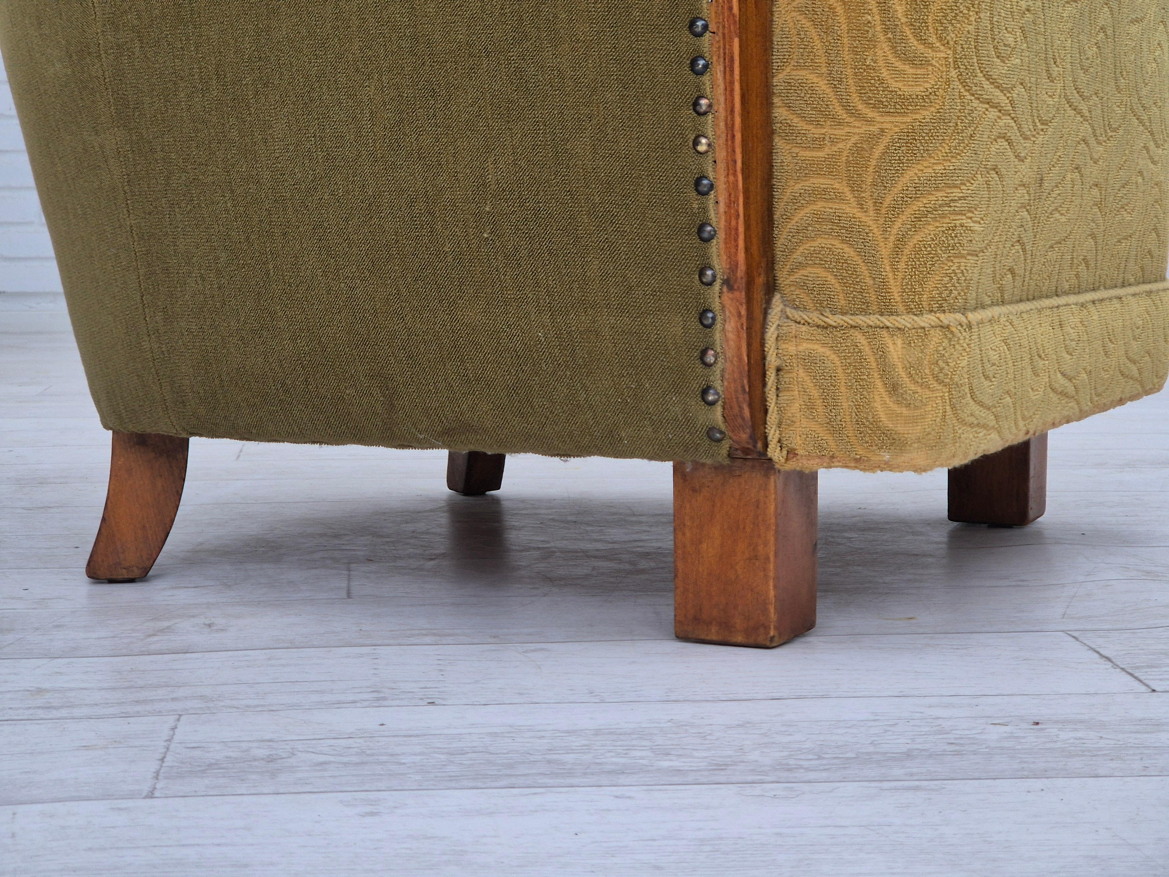Fauteuil danois à dossier haut des années 1960, état original, coton/laine. en vente 5