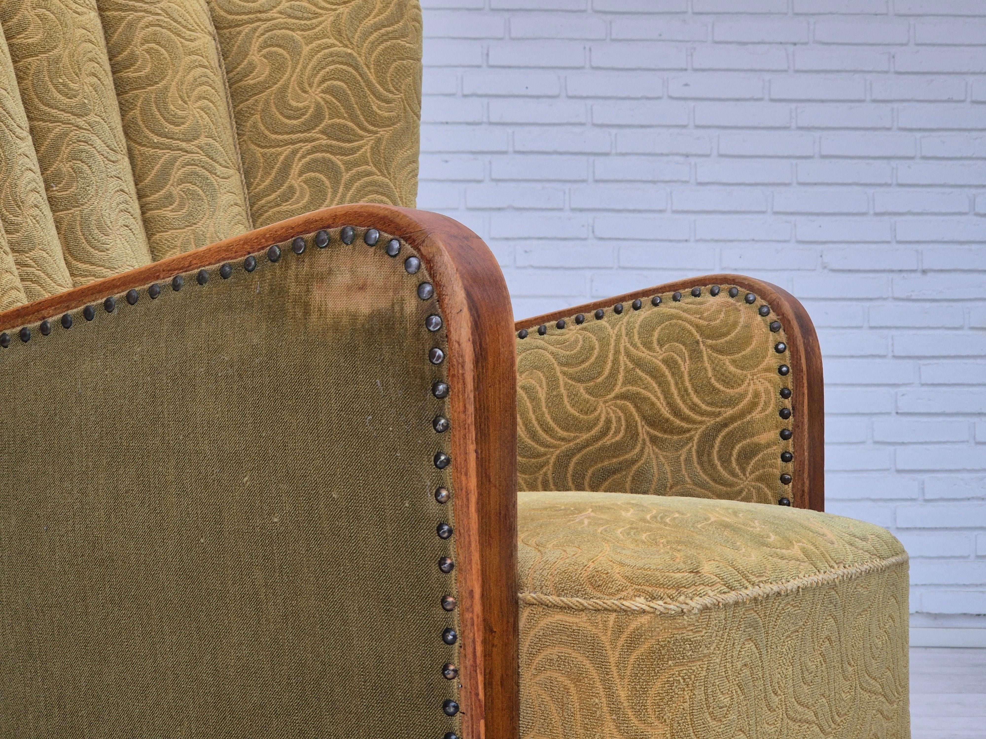 Fauteuil danois à dossier haut des années 1960, état original, coton/laine. en vente 6