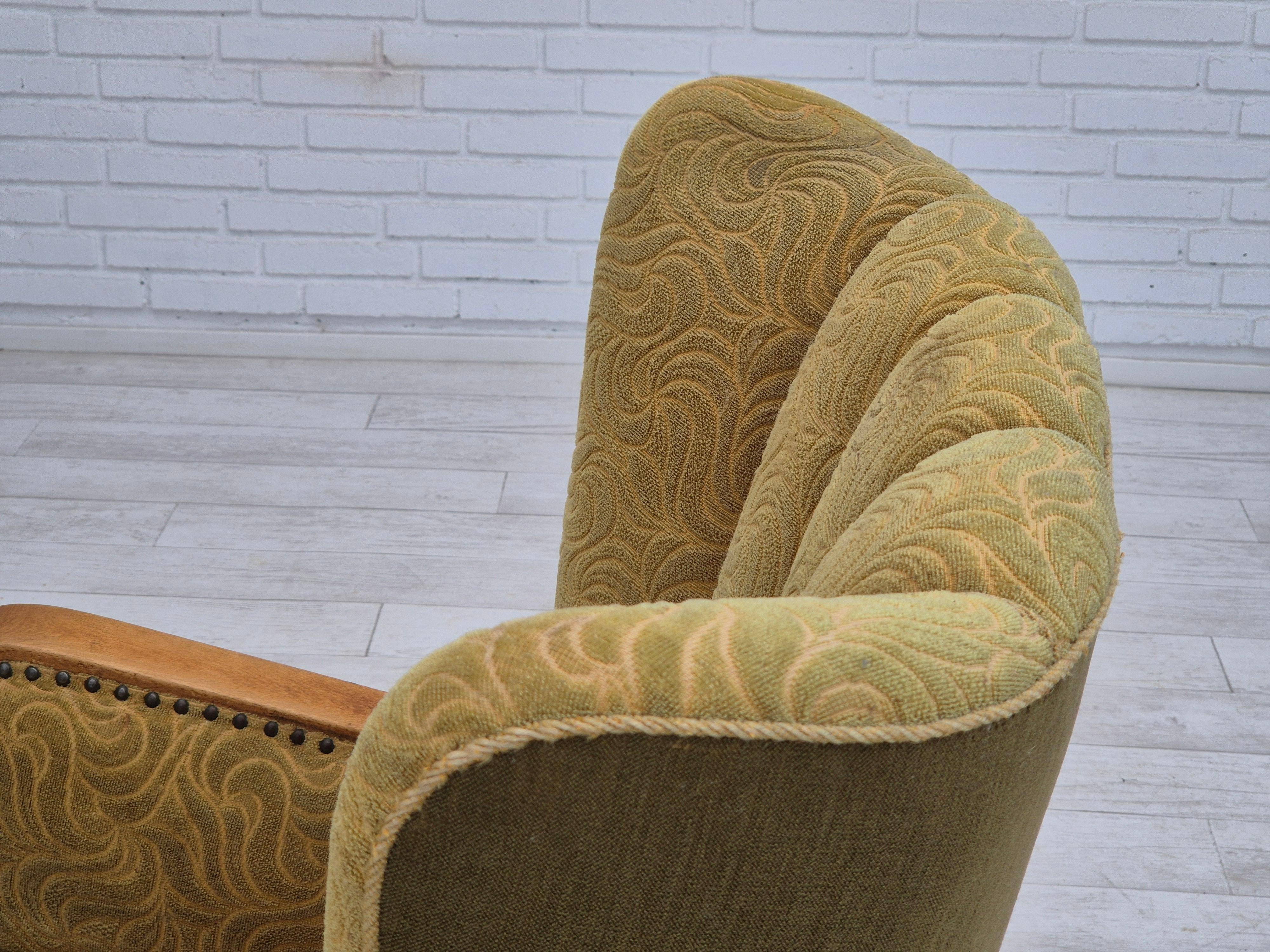 Fauteuil danois à dossier haut des années 1960, état original, coton/laine. en vente 9