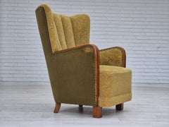 1960er Jahre, dänischer Hochlehnsessel, Originalzustand, Baumwolle/Wolle.