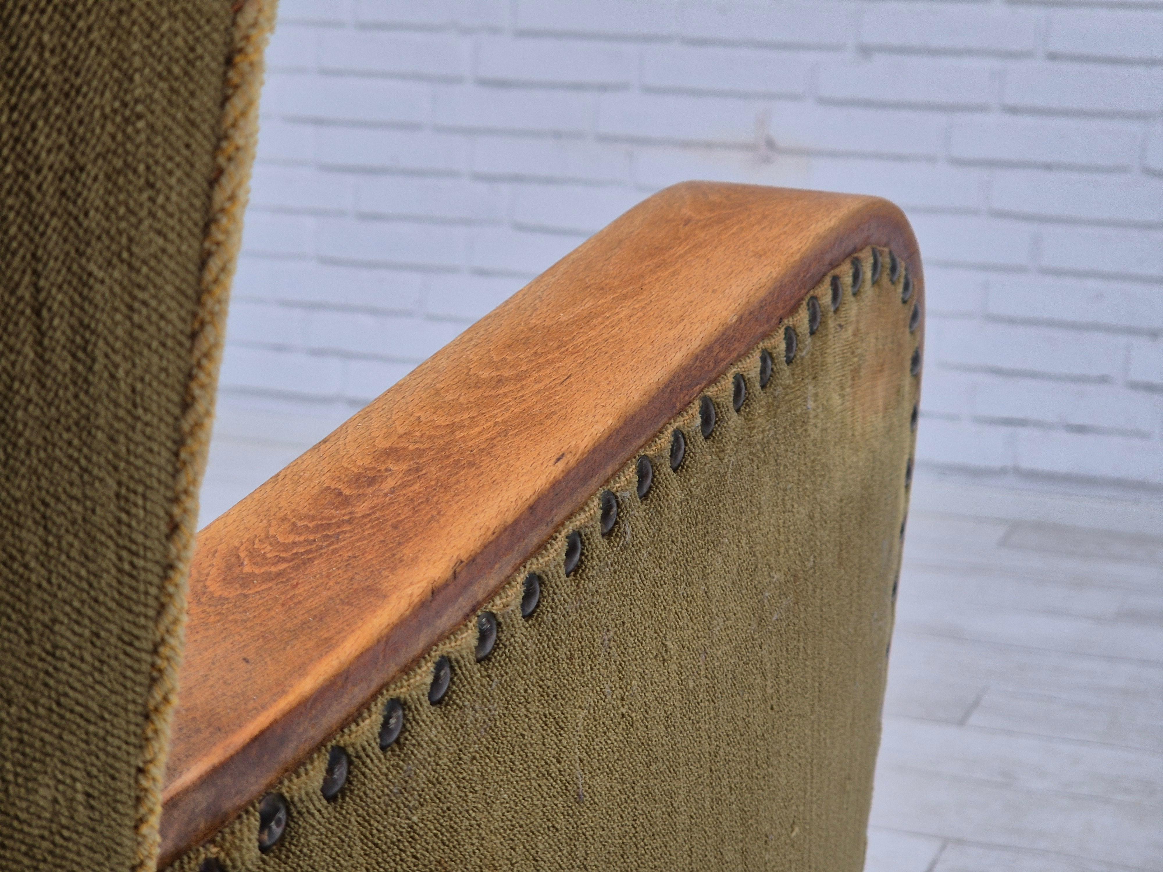 Fauteuil danois à dossier haut des années 1960, état original, coton/laine. en vente 13