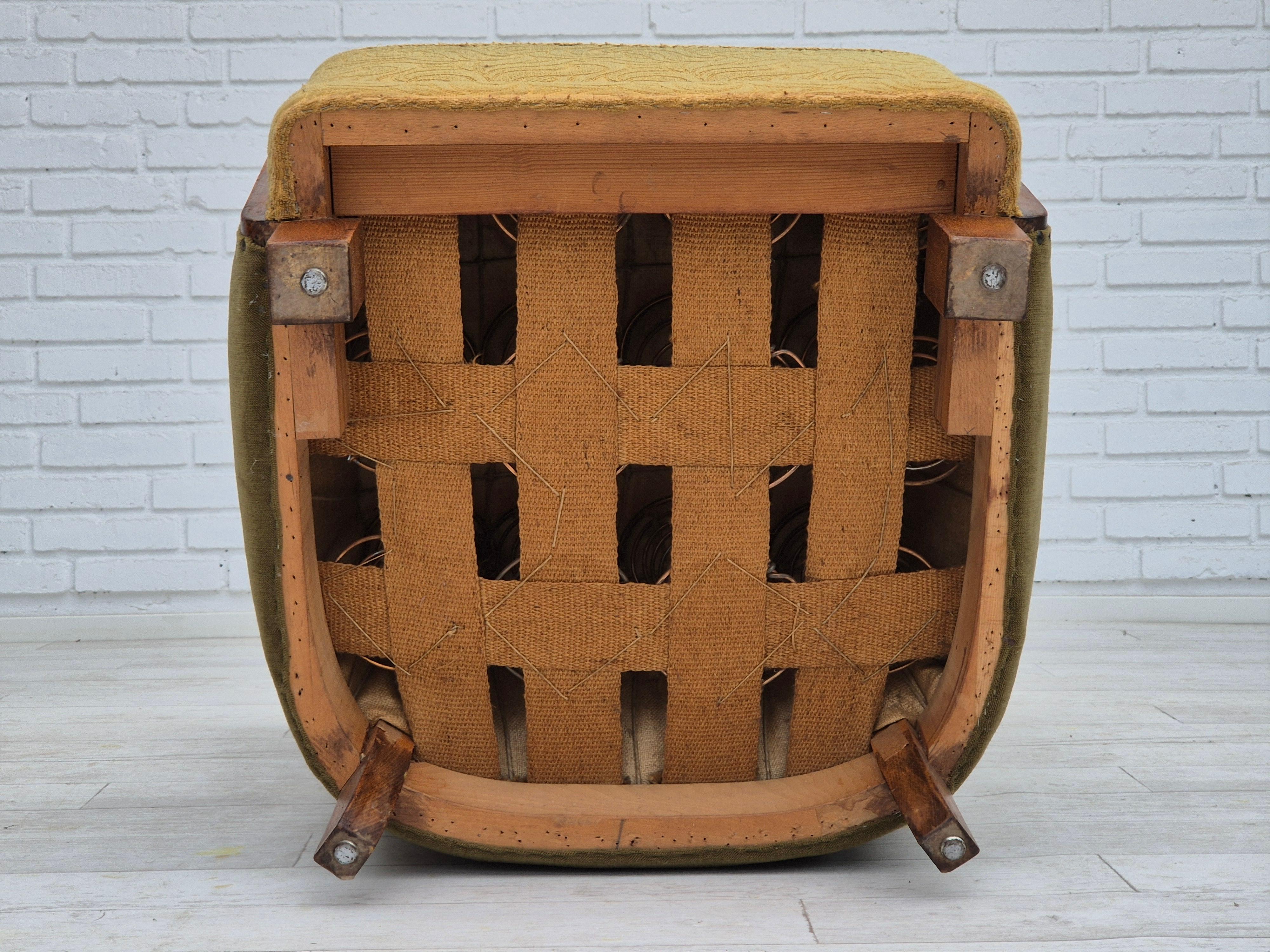 Milieu du XXe siècle Fauteuil danois à dossier haut des années 1960, état original, coton/laine. en vente