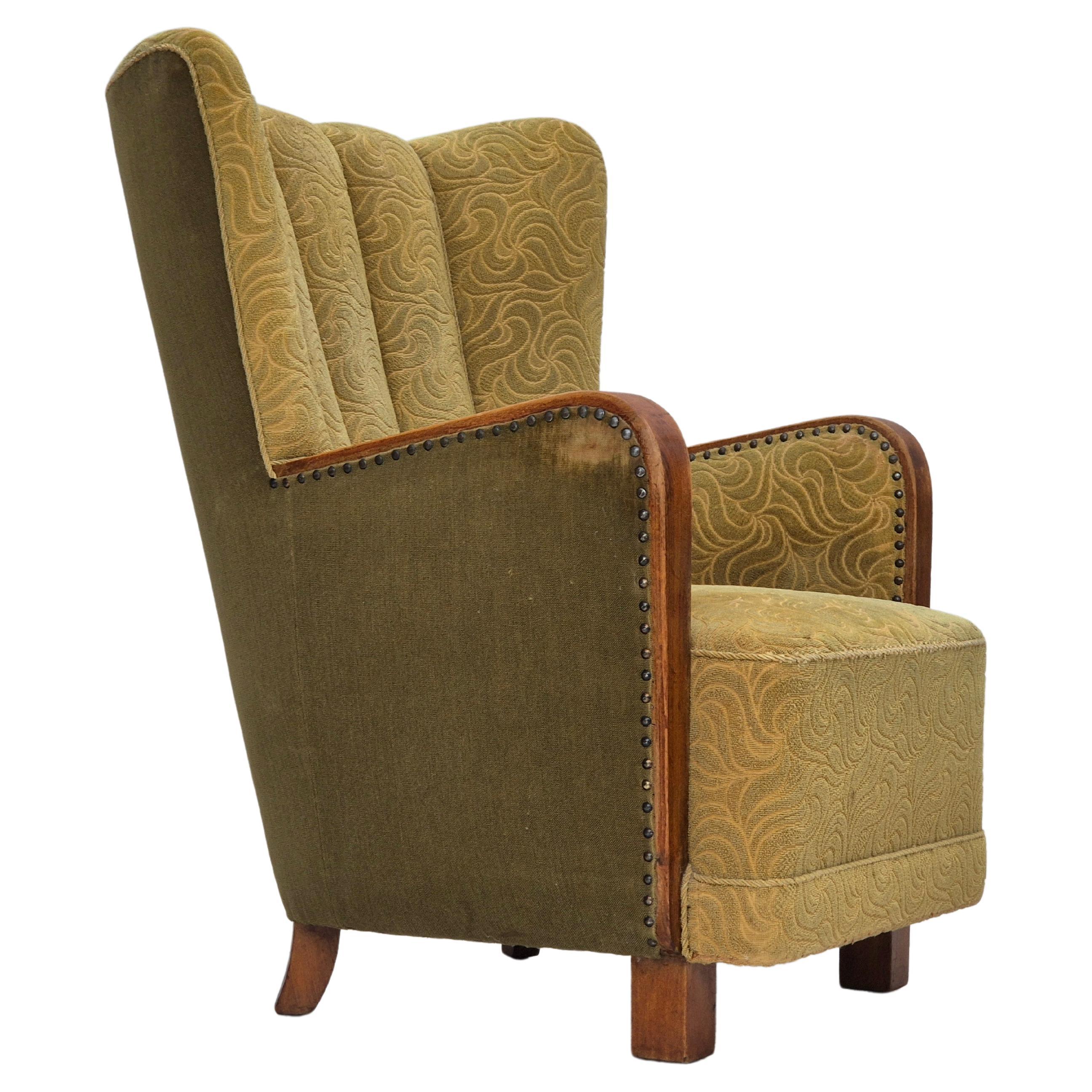 1960s, Danish highback armchair, original condition, cotton/wool.