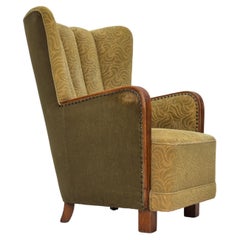 Retro 1960s, Danish highback armchair, original condition, cotton/wool.