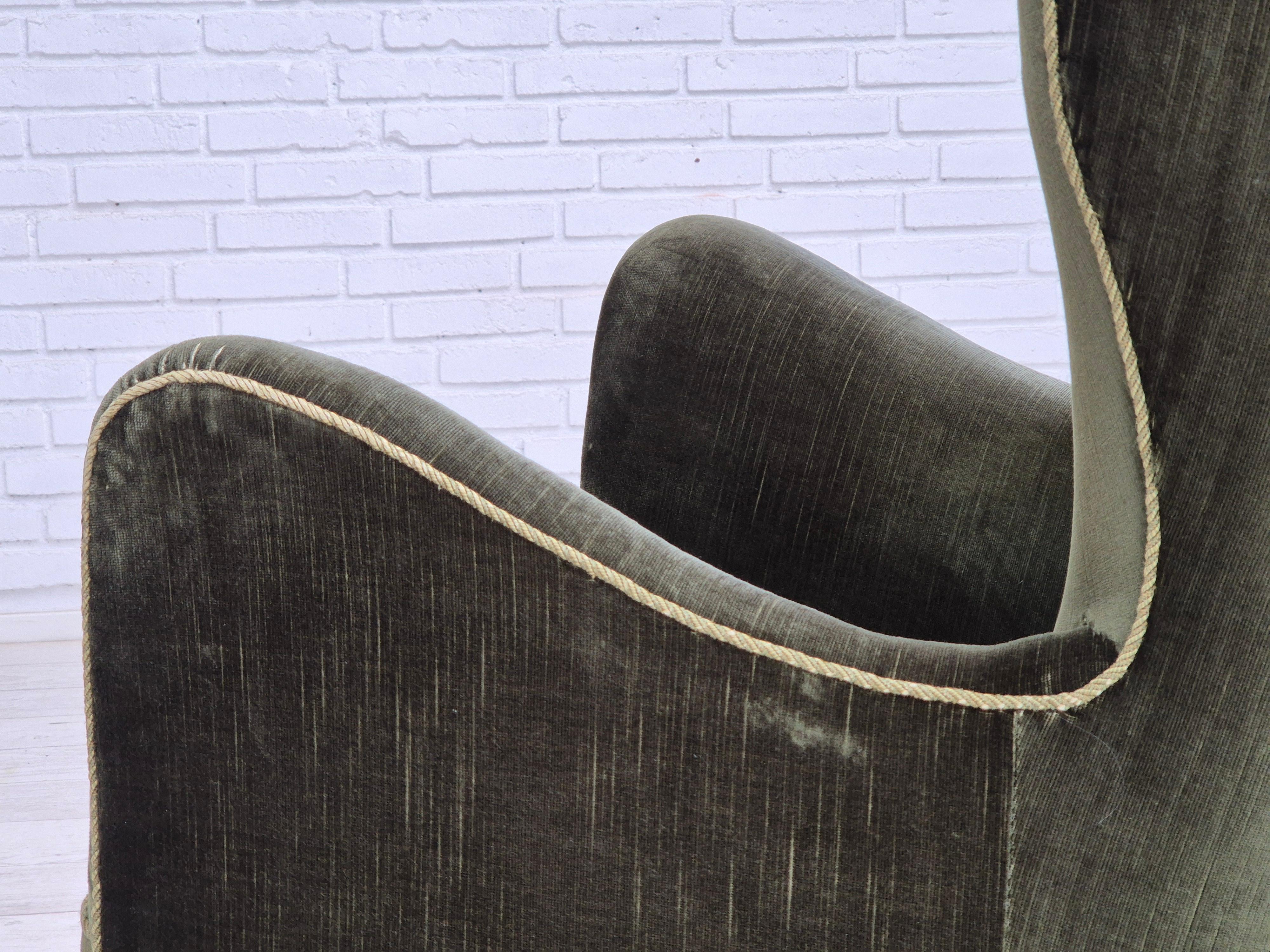 1960s, Danish highback relax armchair, original condition, furniture velour. 6