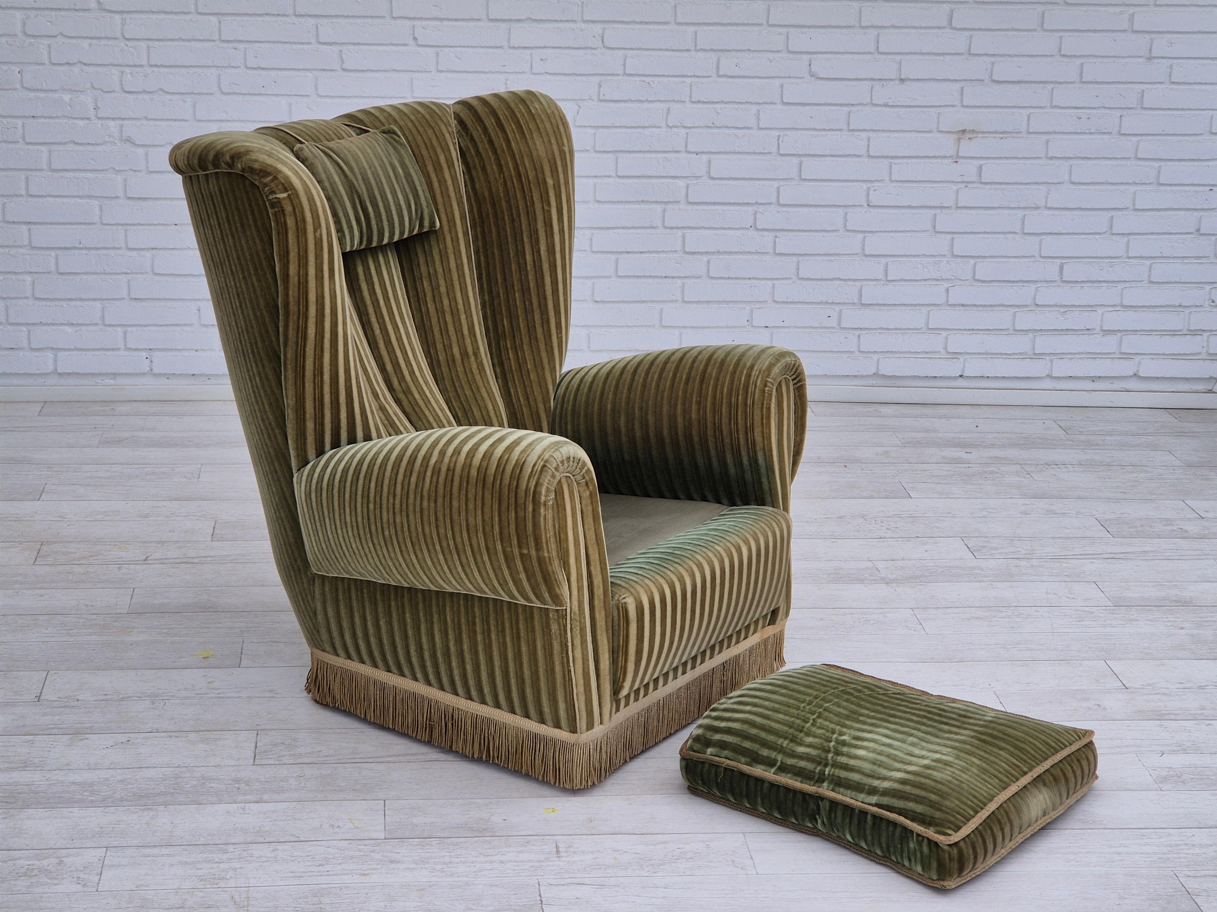 1960s, Danish highback relax armchair, original condition, furniture velour. For Sale 7