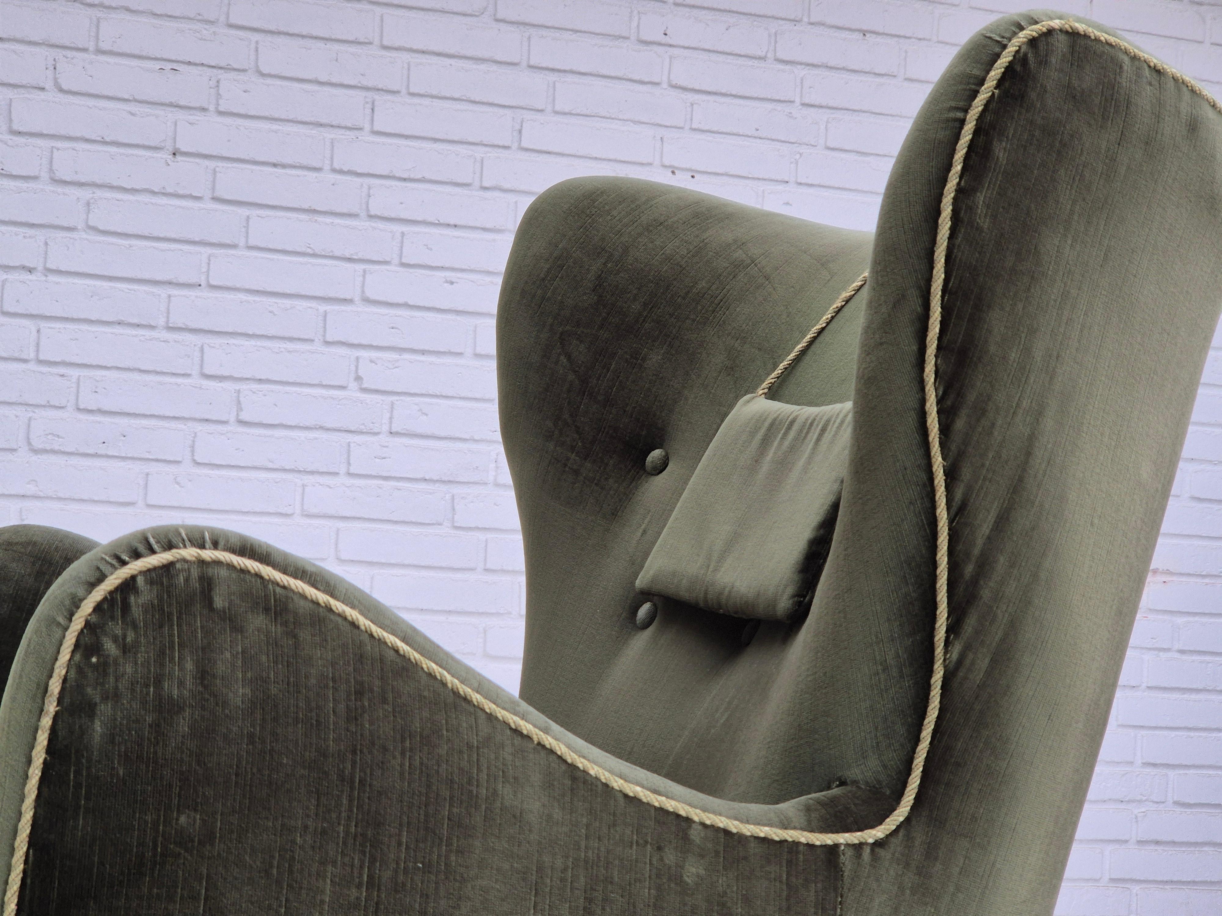 1960s, Danish highback relax armchair, original condition, furniture velour. 7