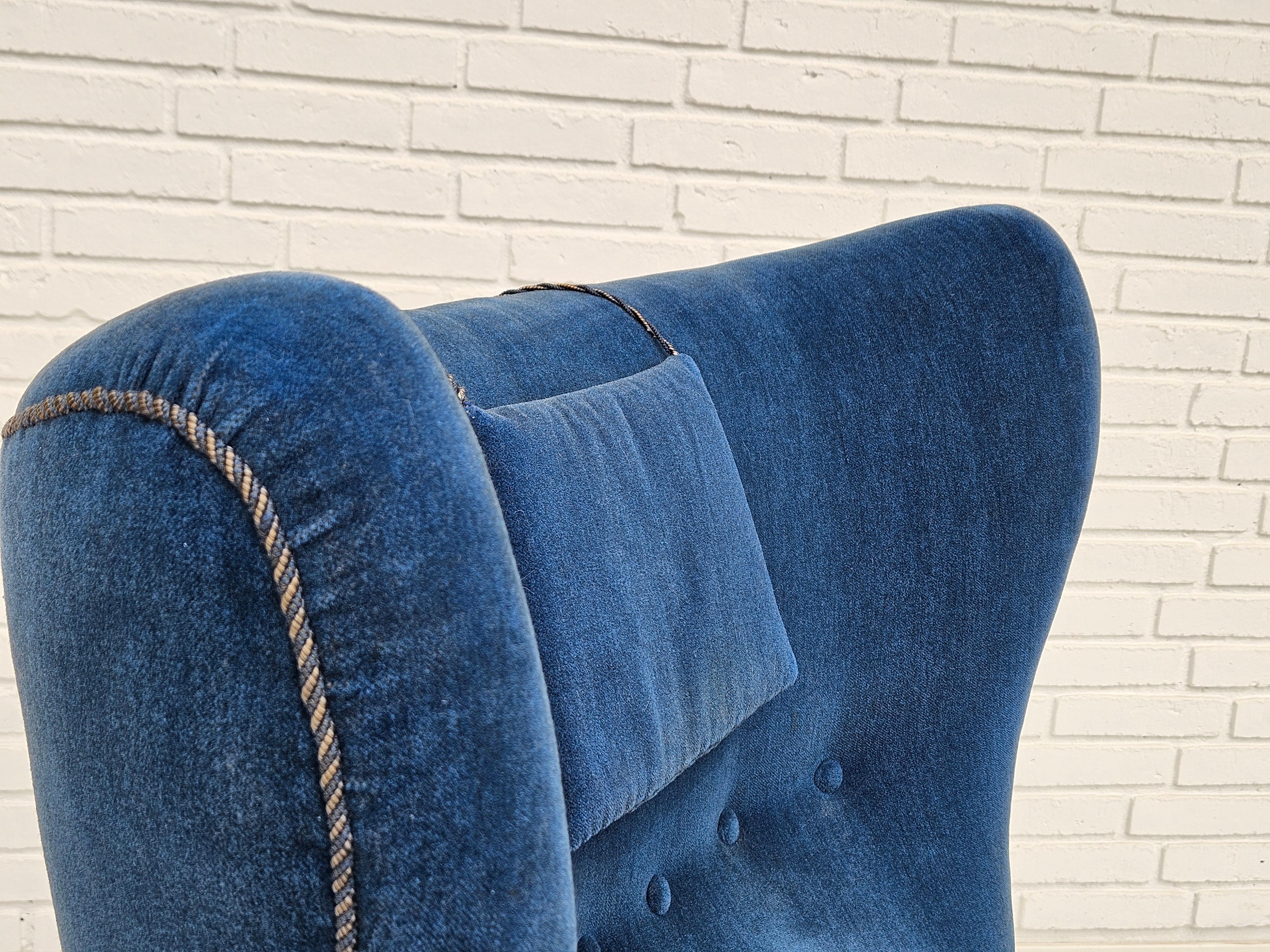1960s, Danish highback relax armchair, original condition, furniture velour. For Sale 8