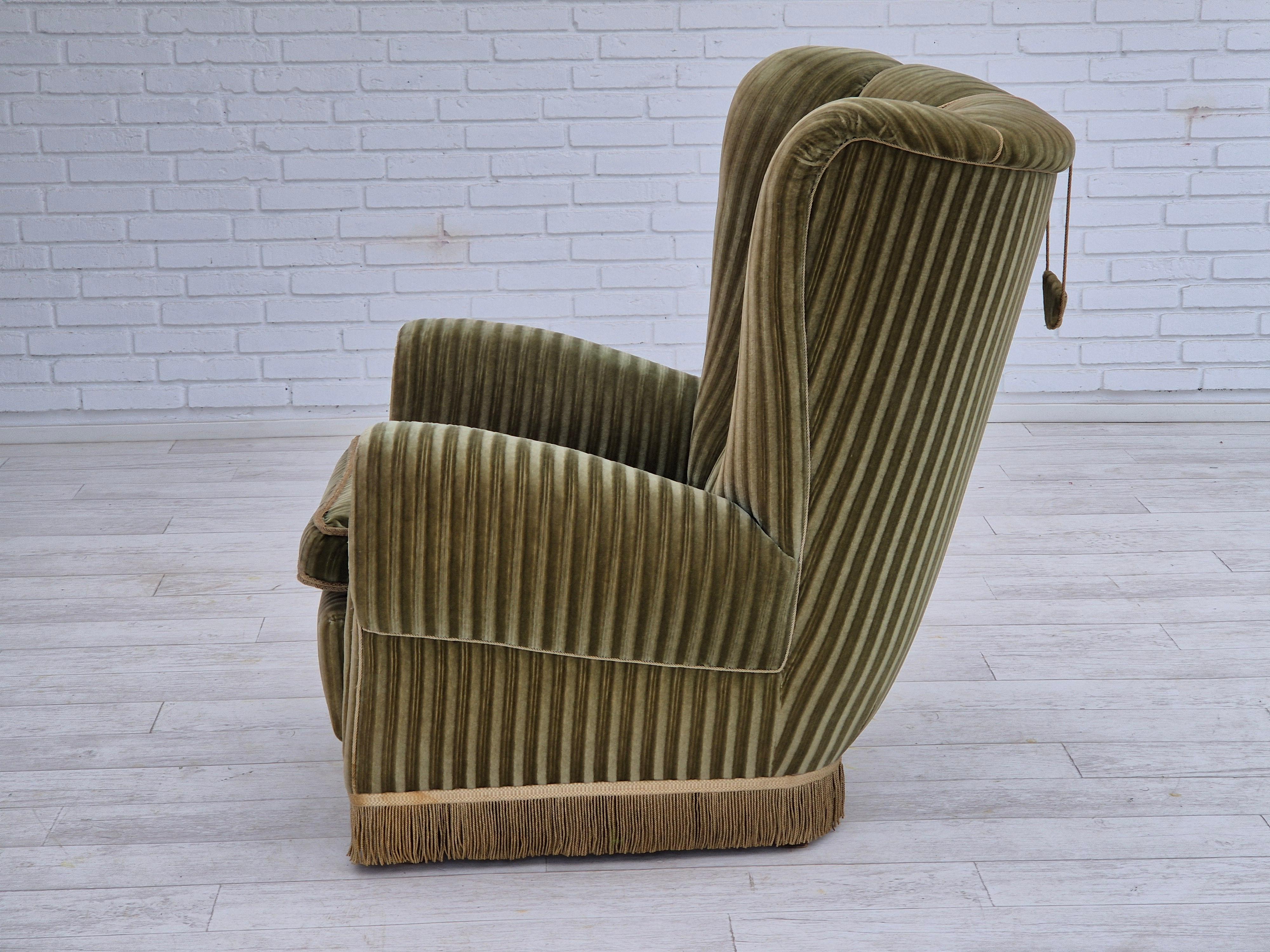 1960s, Danish highback relax armchair, original condition, furniture velour. For Sale 9