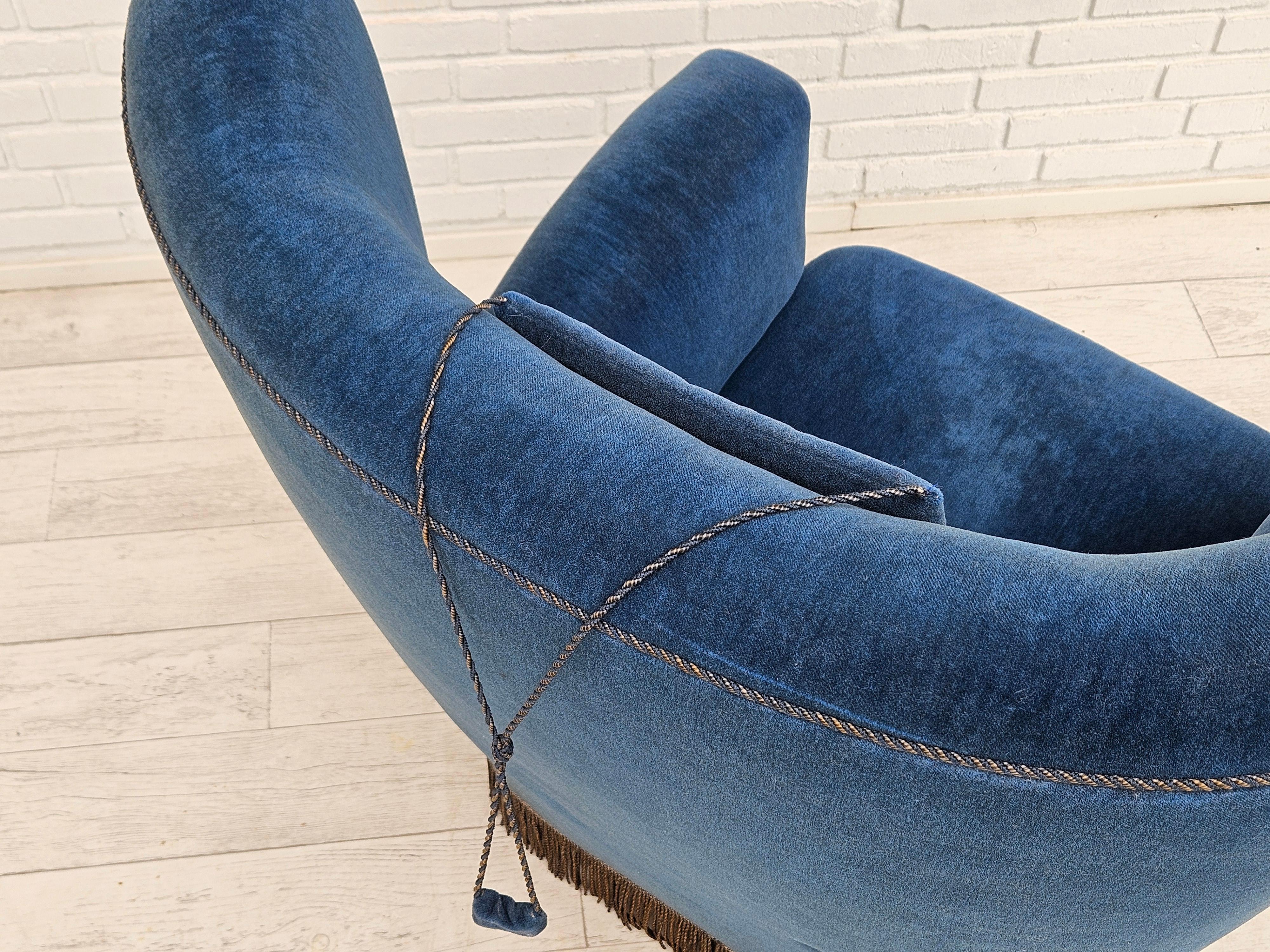 1960s, Danish highback relax armchair, original condition, furniture velour. For Sale 11