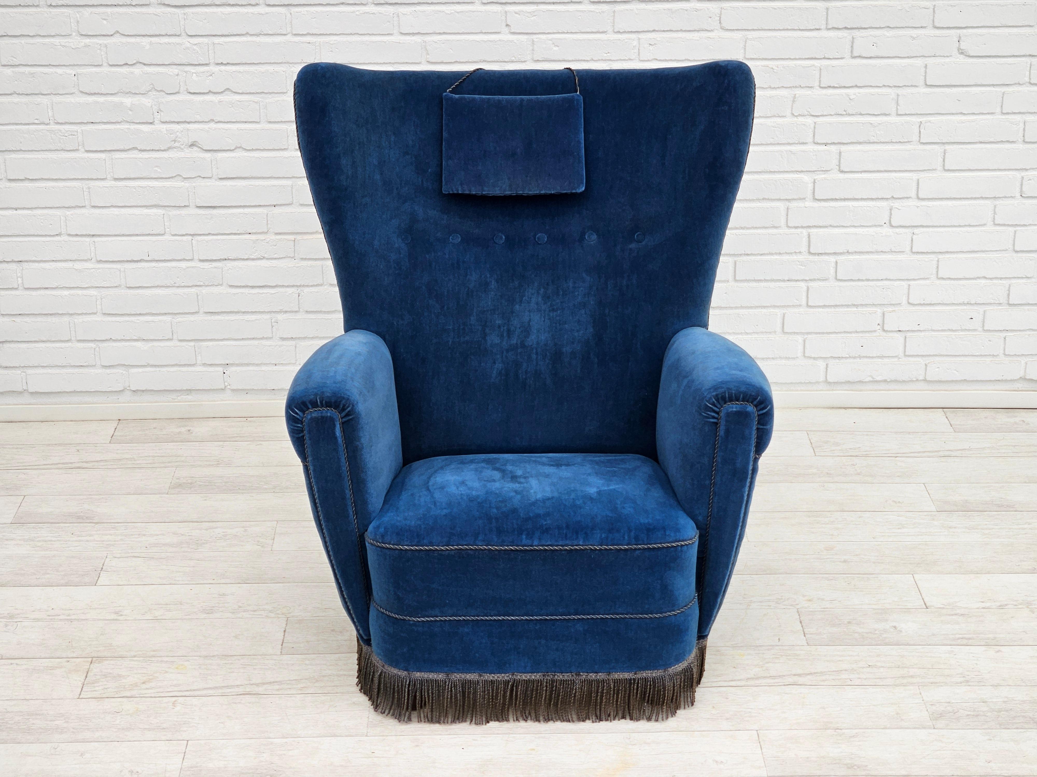1960s, Danish highback relax armchair, original condition, furniture velour. For Sale 12