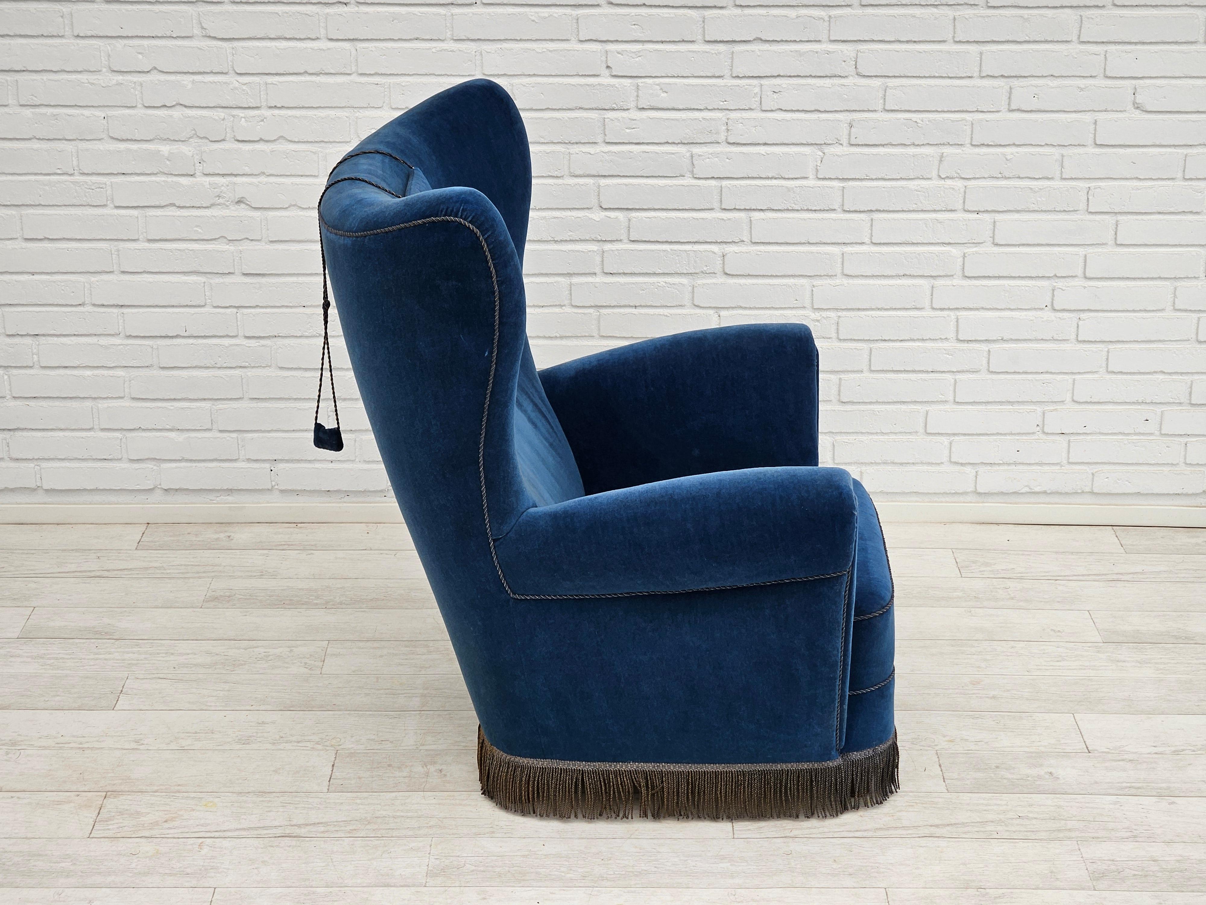 1960s, Danish highback relax armchair, original condition, furniture velour. For Sale 13