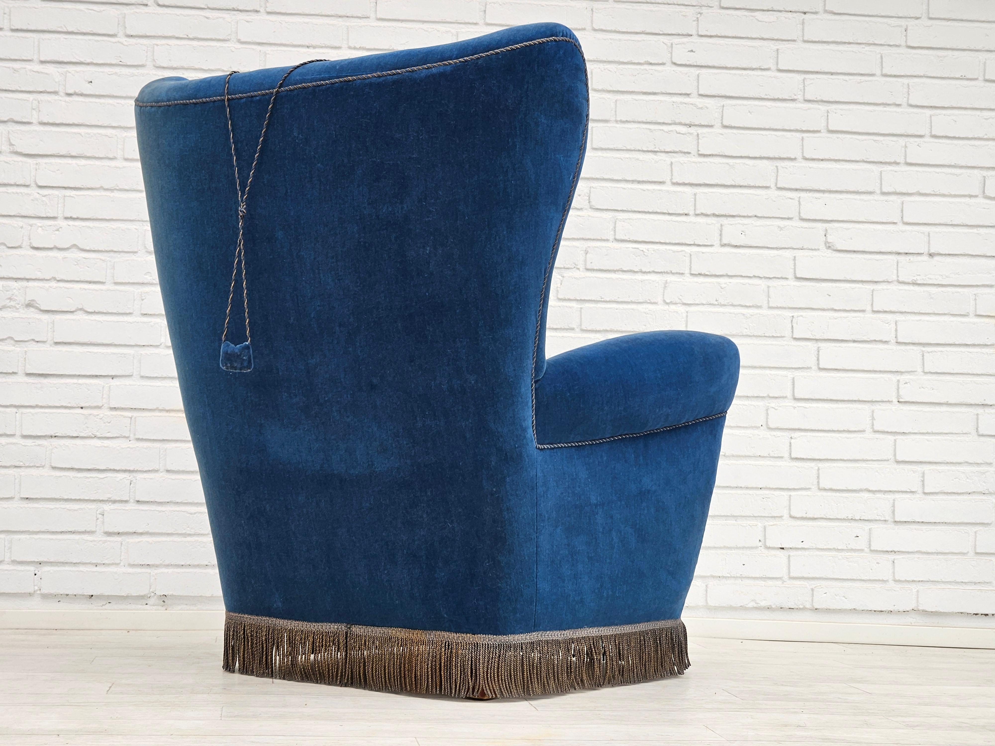 1960s, Danish highback relax armchair, original condition, furniture velour. For Sale 14