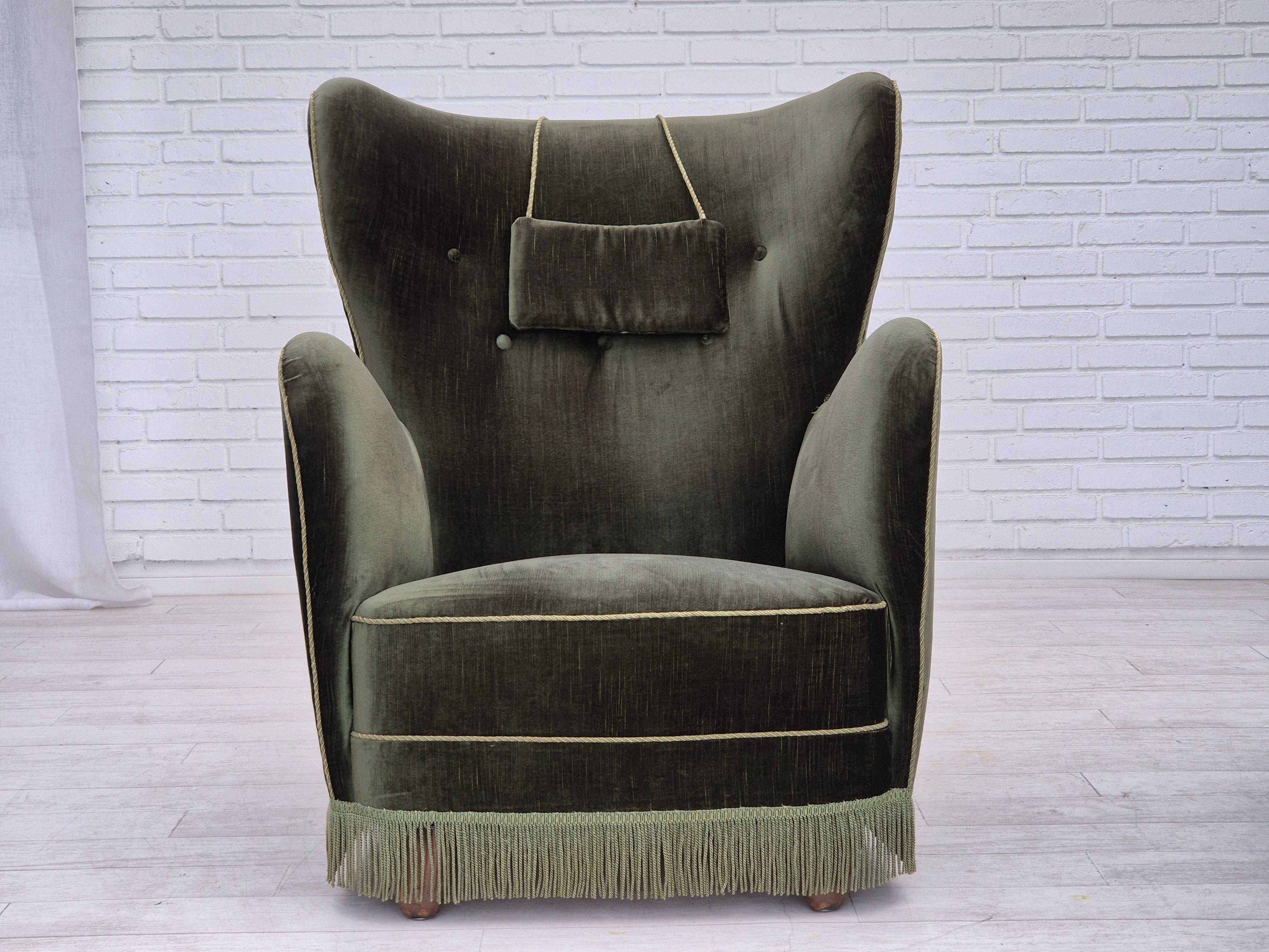 Scandinavian Modern 1960s, Danish highback relax armchair, original condition, furniture velour.