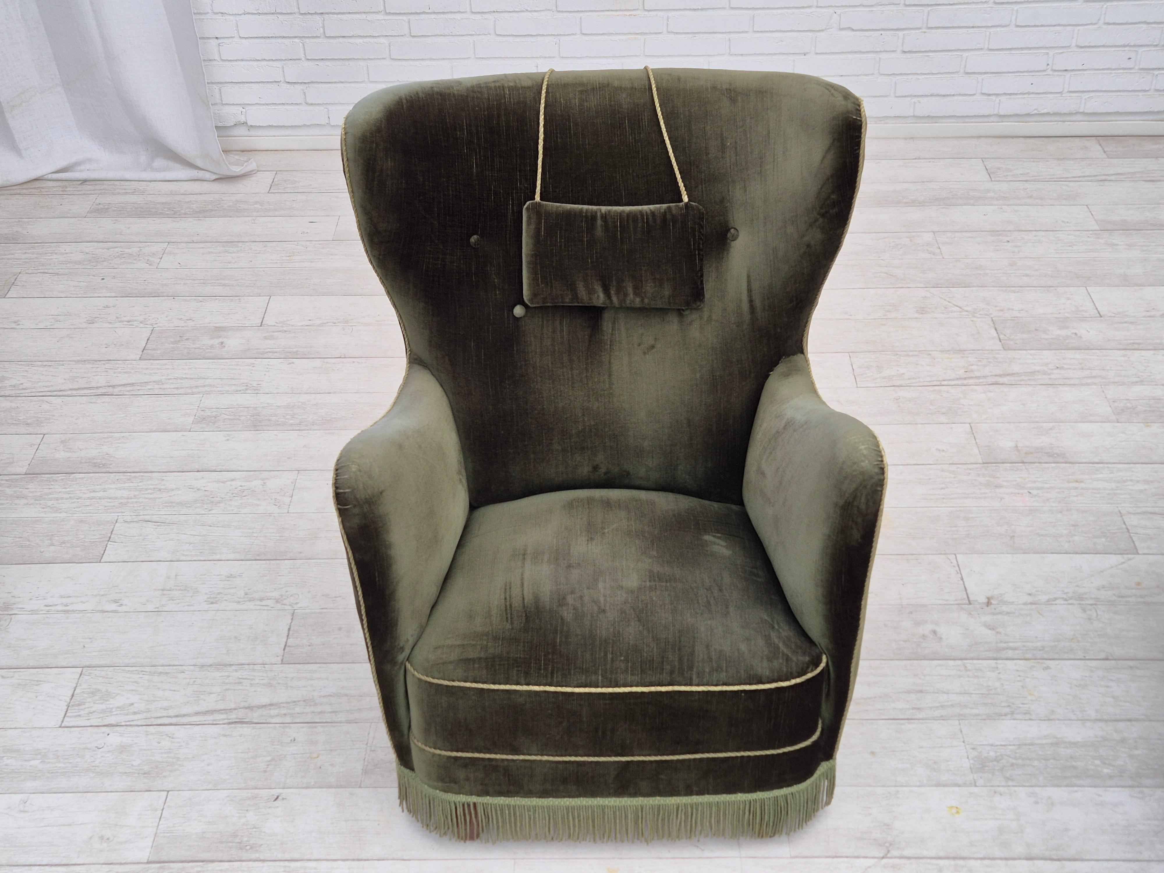 1960s, Danish highback relax armchair, original condition, furniture velour. In Good Condition In Tarm, 82