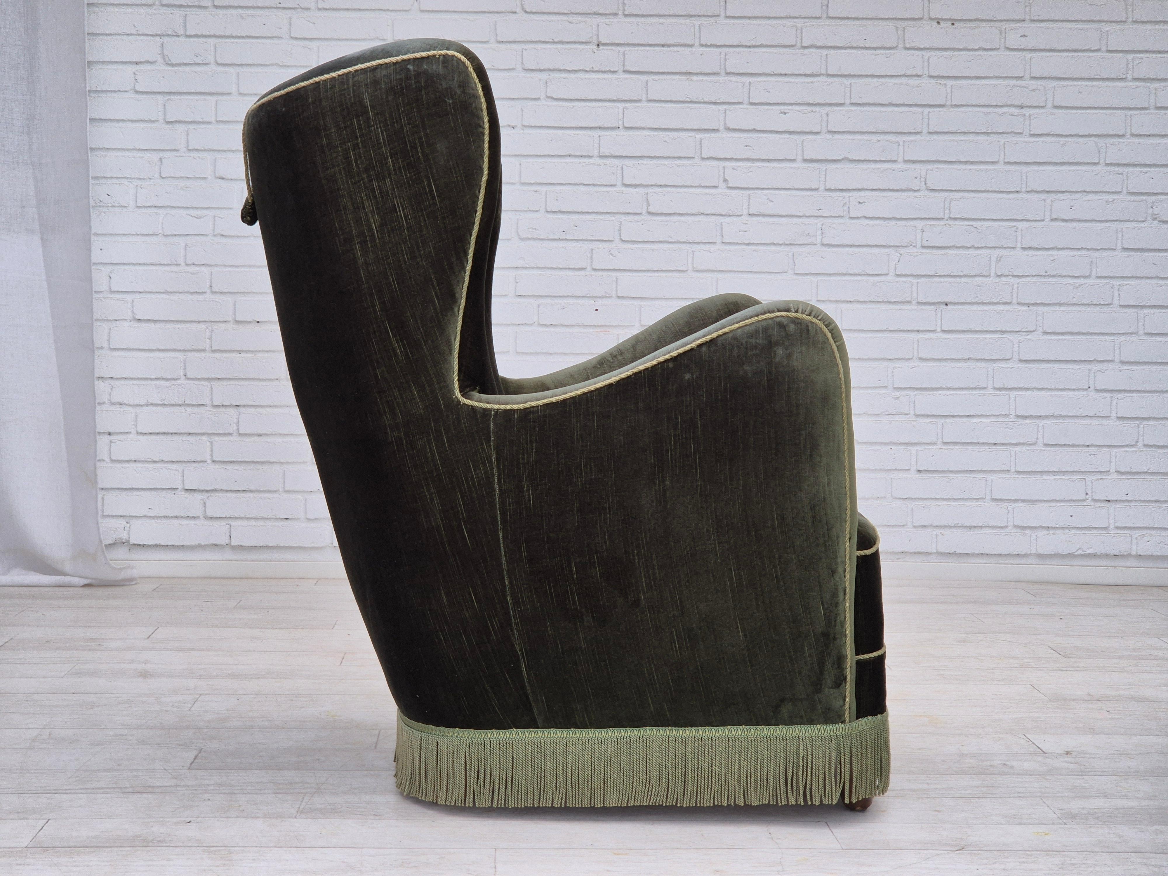 Mid-20th Century 1960s, Danish highback relax armchair, original condition, furniture velour.