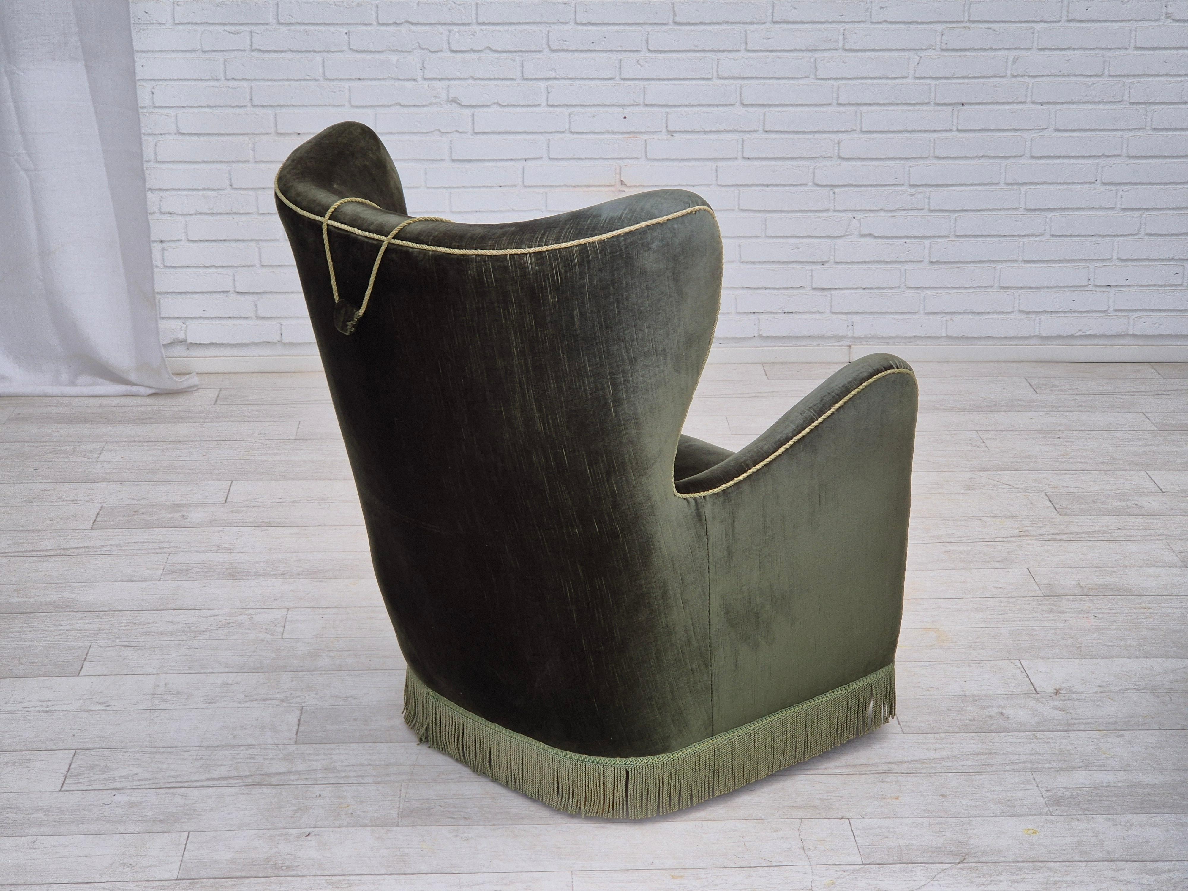 Velvet 1960s, Danish highback relax armchair, original condition, furniture velour.
