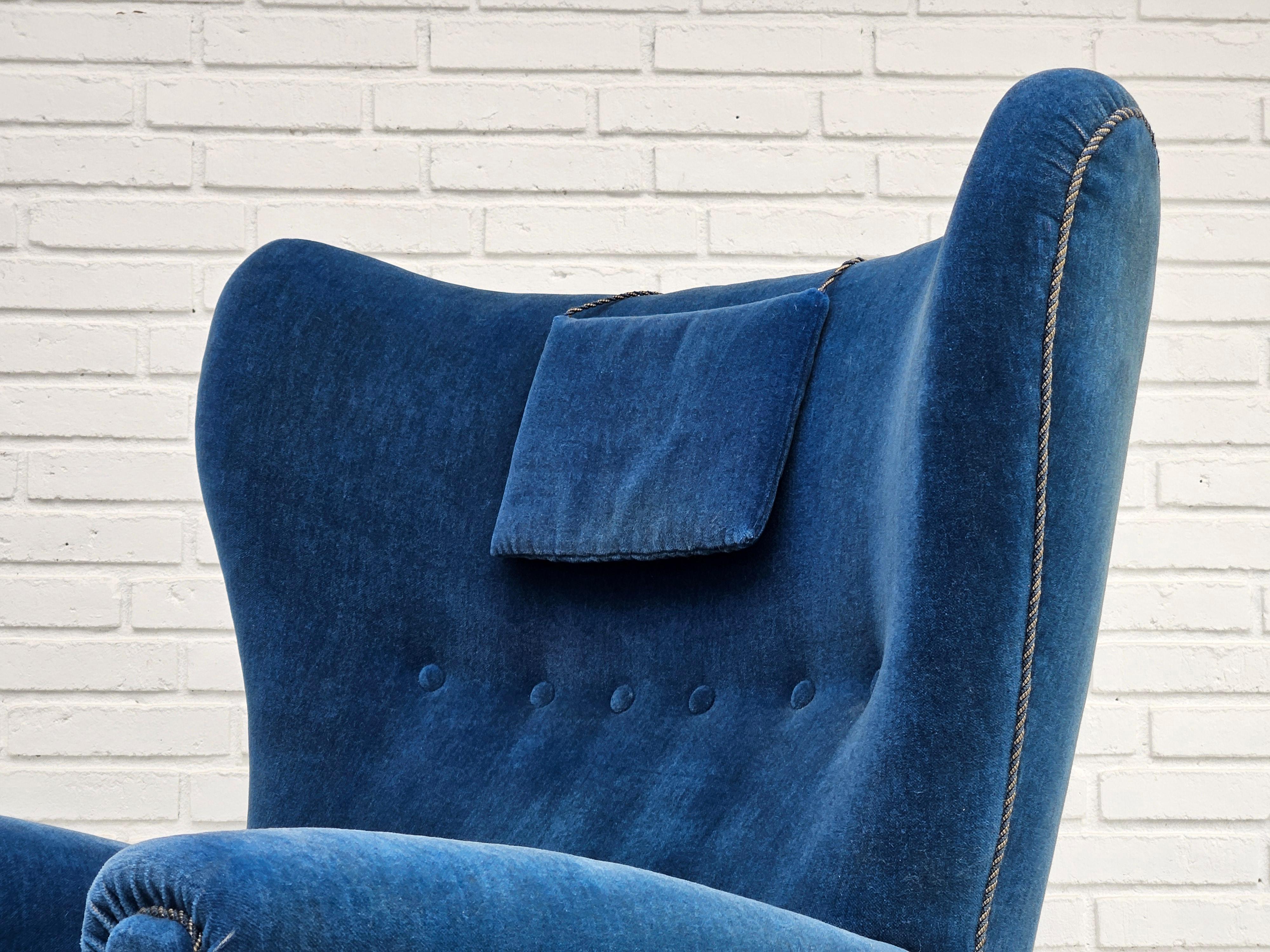 1960s, Danish highback relax armchair, original condition, furniture velour. For Sale 2