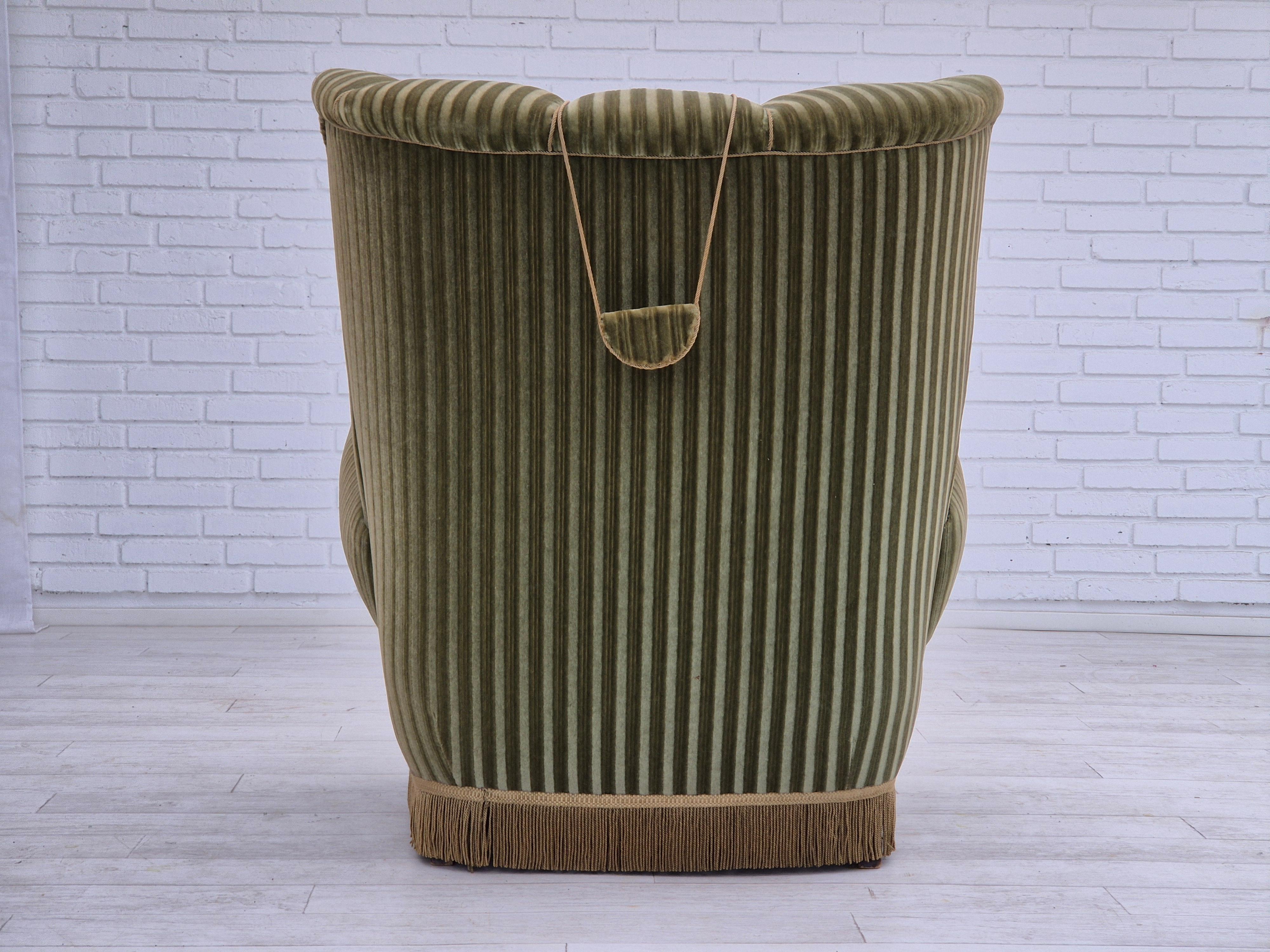 1960s, Danish highback relax armchair, original condition, furniture velour. For Sale 3