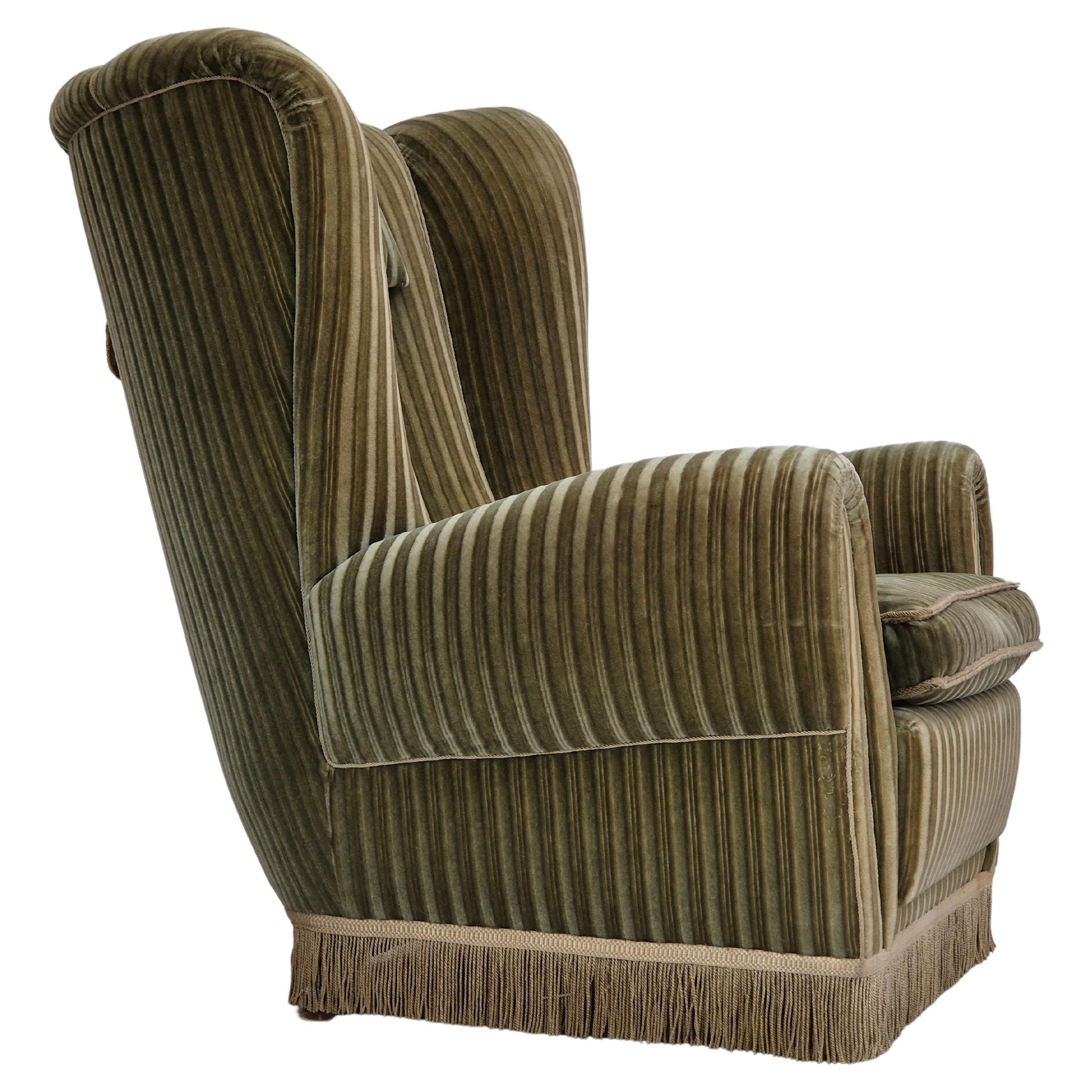Fauteuil de relax danois à dossier haut des années 1960, état d'origine, velours de meuble en vente