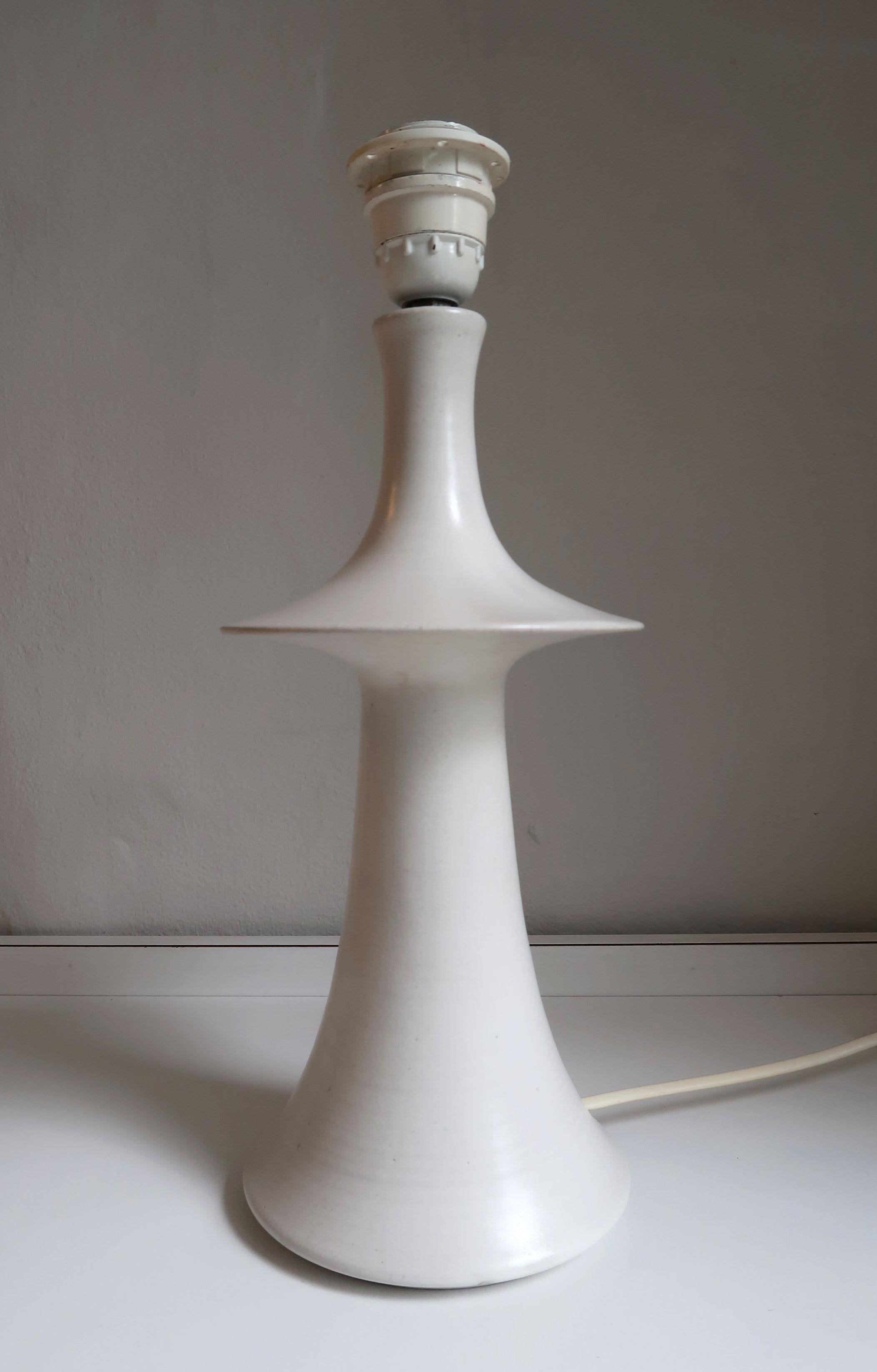 Danish Kähler 1960s Minimalist Matte White Ceramic Table Lamp For Sale
