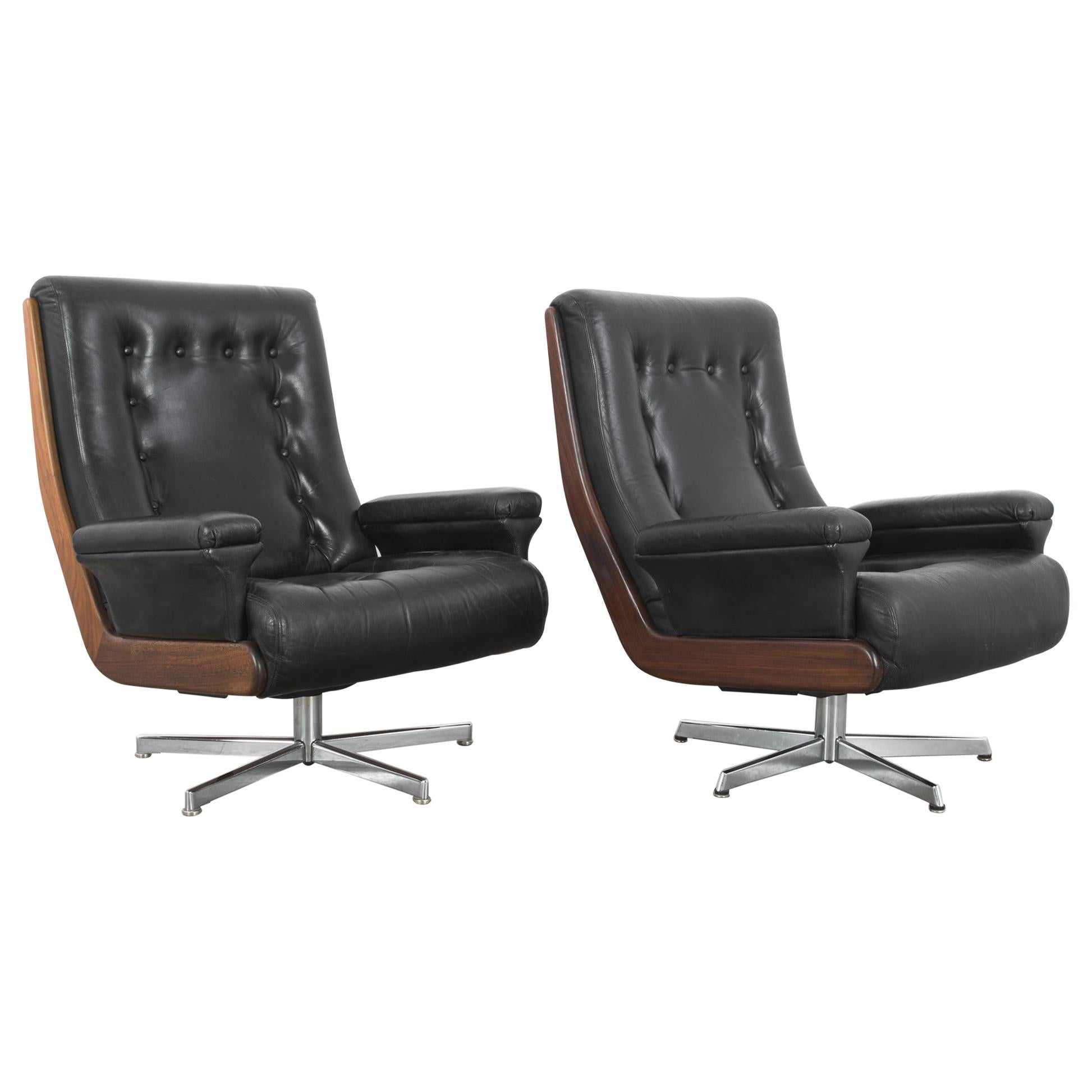 1960s Danish Leather Armchairs, a Pair