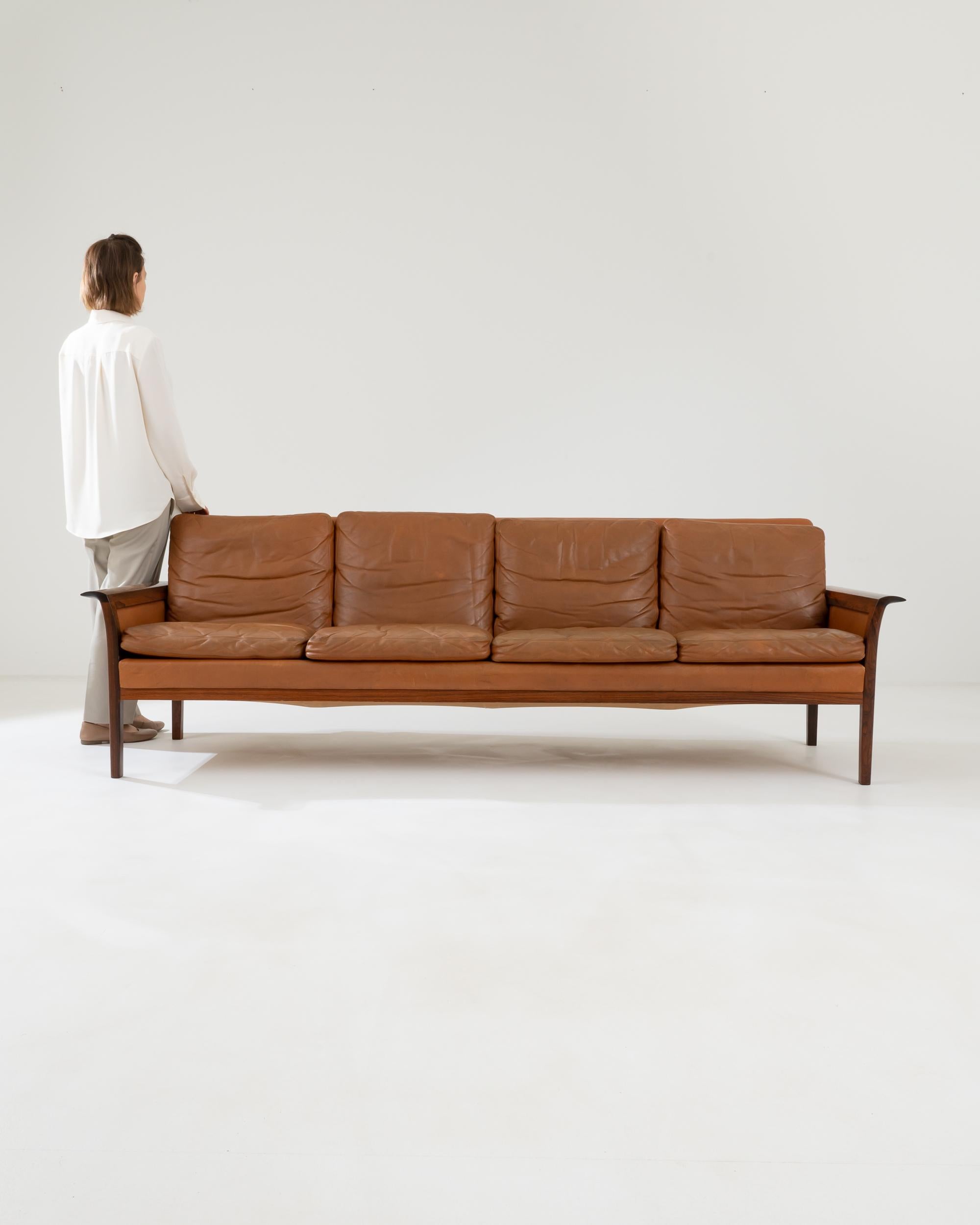 Mid-Century Modern 1960s Danish Leather Sofa by Hans Olsen For Sale