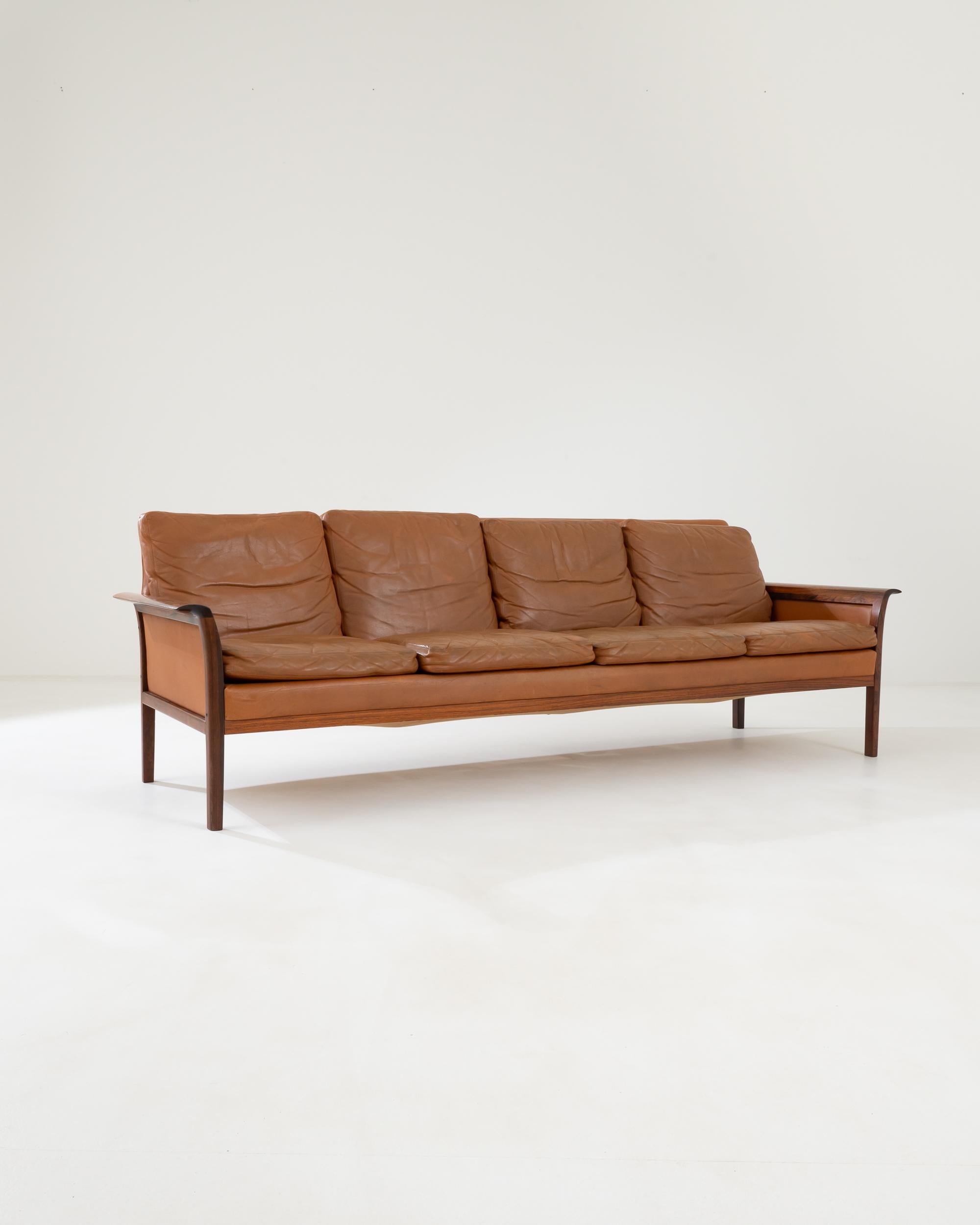 1960s Danish Leather Sofa by Hans Olsen In Good Condition For Sale In High Point, NC