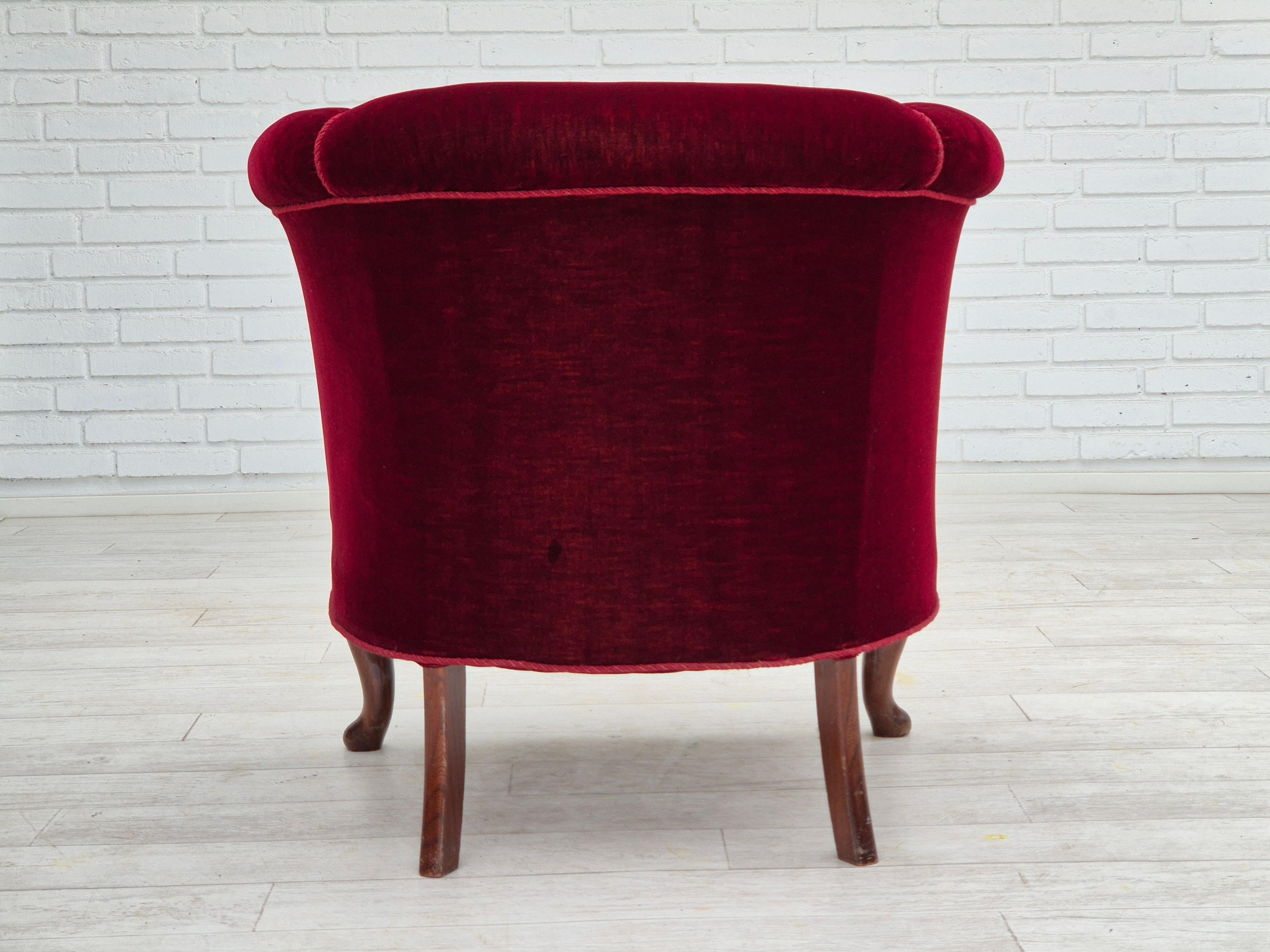 1960s, Danish lounge chair, furniture velour, original condition, beech wood. For Sale 1