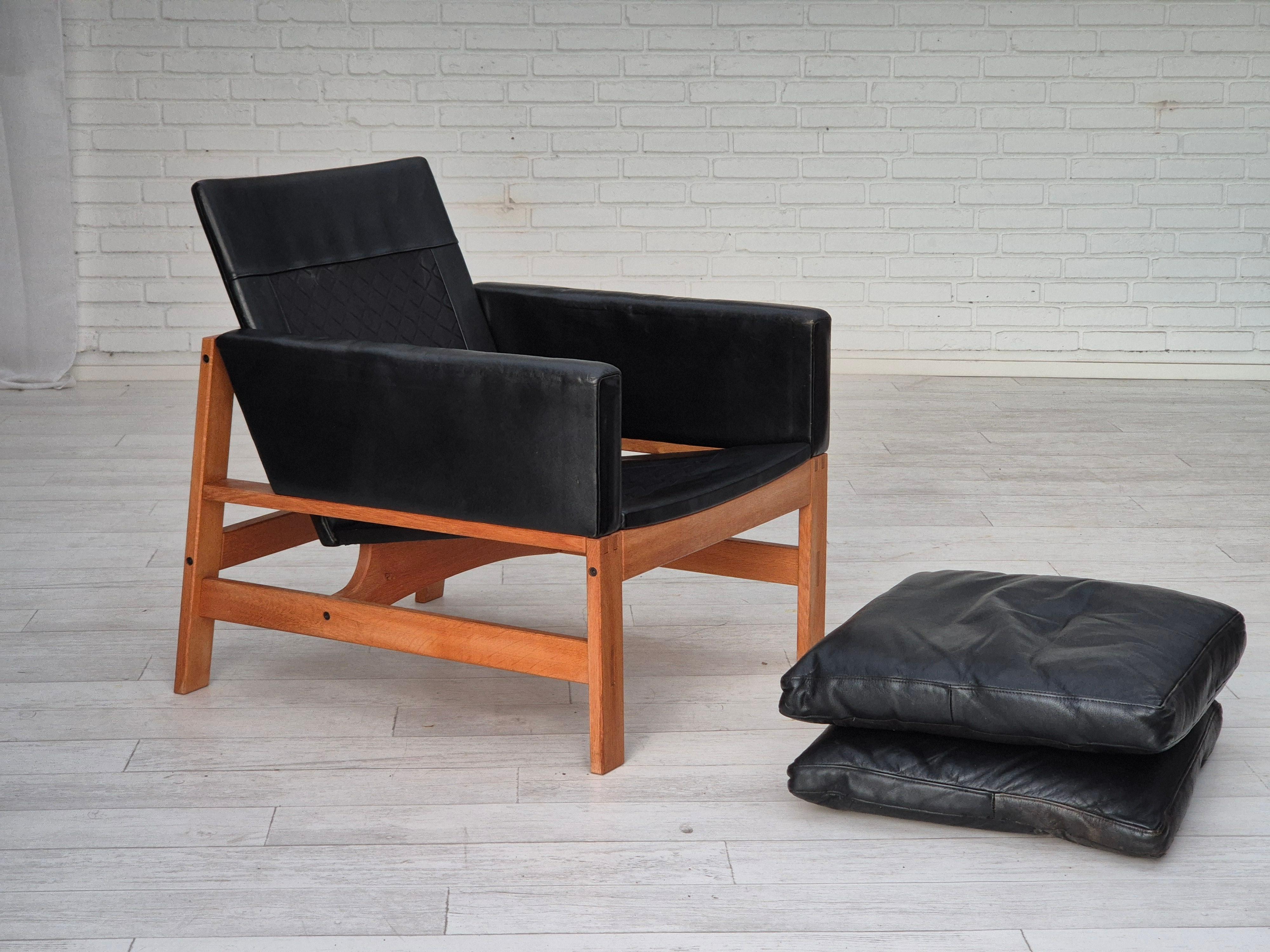 1960er Jahre, Dänischer Sessel, Originalzustand, Möbel Leder, Eichenholz. im Angebot 5