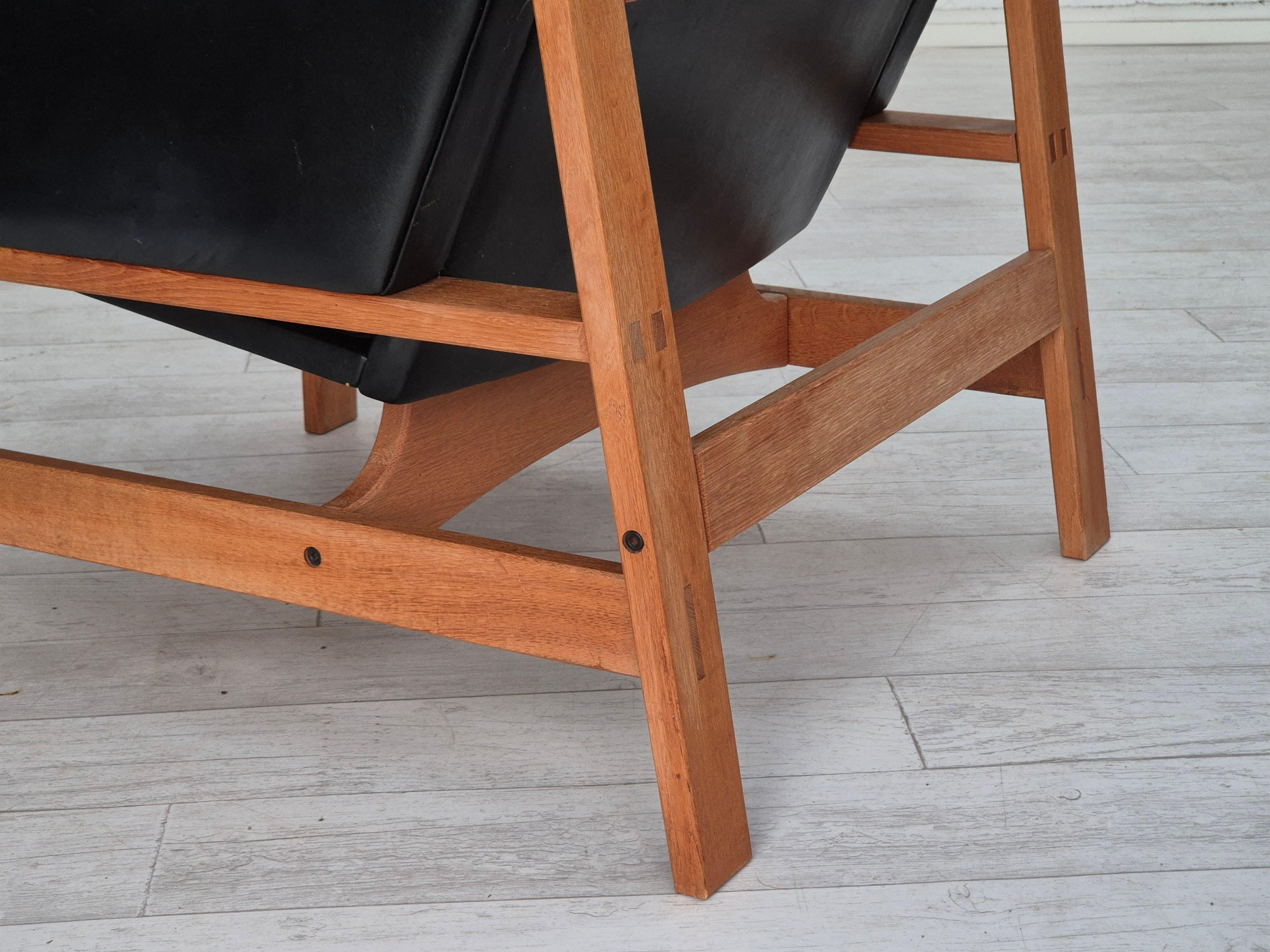 1960er Jahre, Dänischer Sessel, Originalzustand, Möbel Leder, Eichenholz. im Angebot 13
