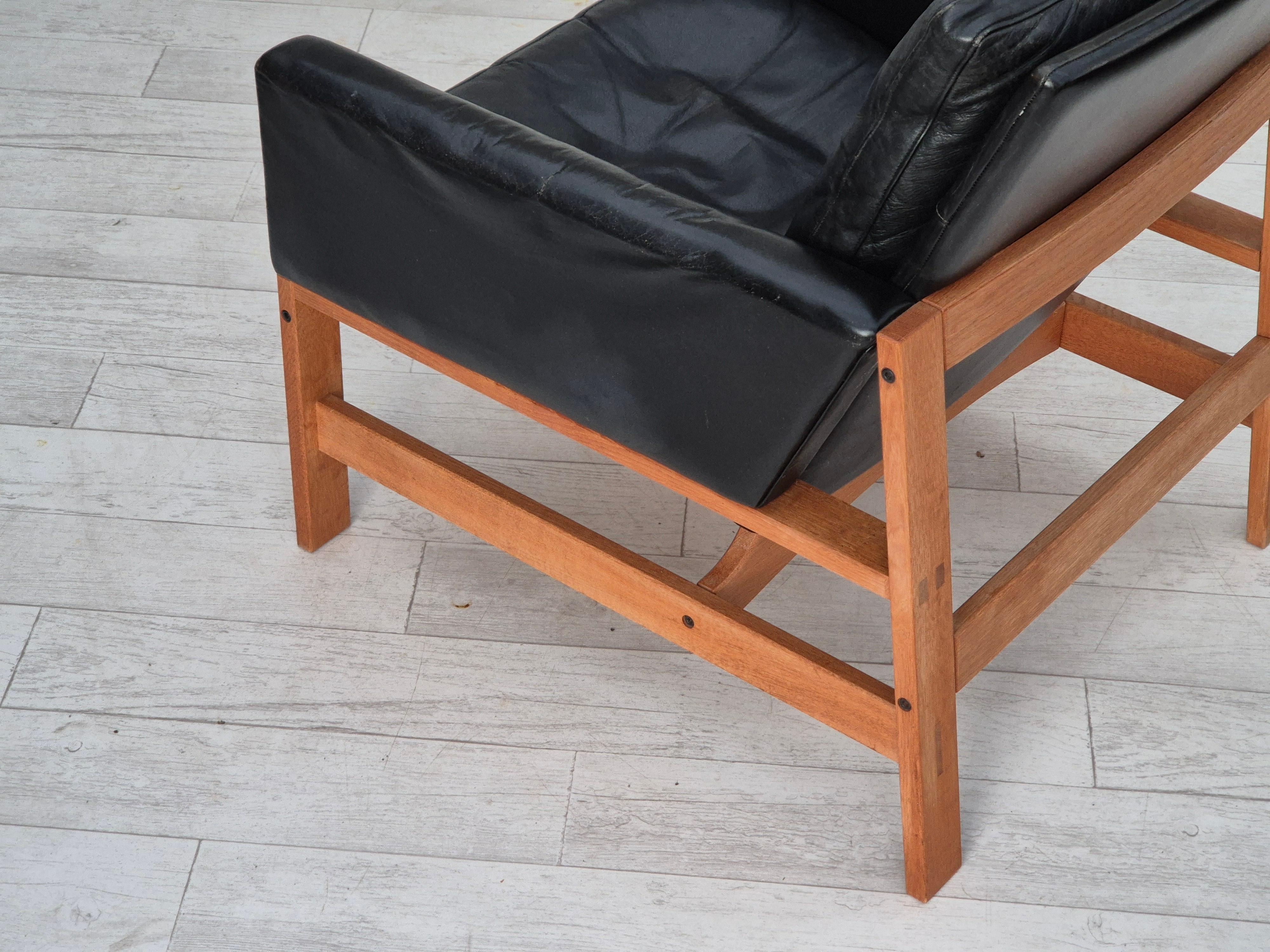 1960er Jahre, Dänischer Sessel, Originalzustand, Möbel Leder, Eichenholz. im Angebot 14