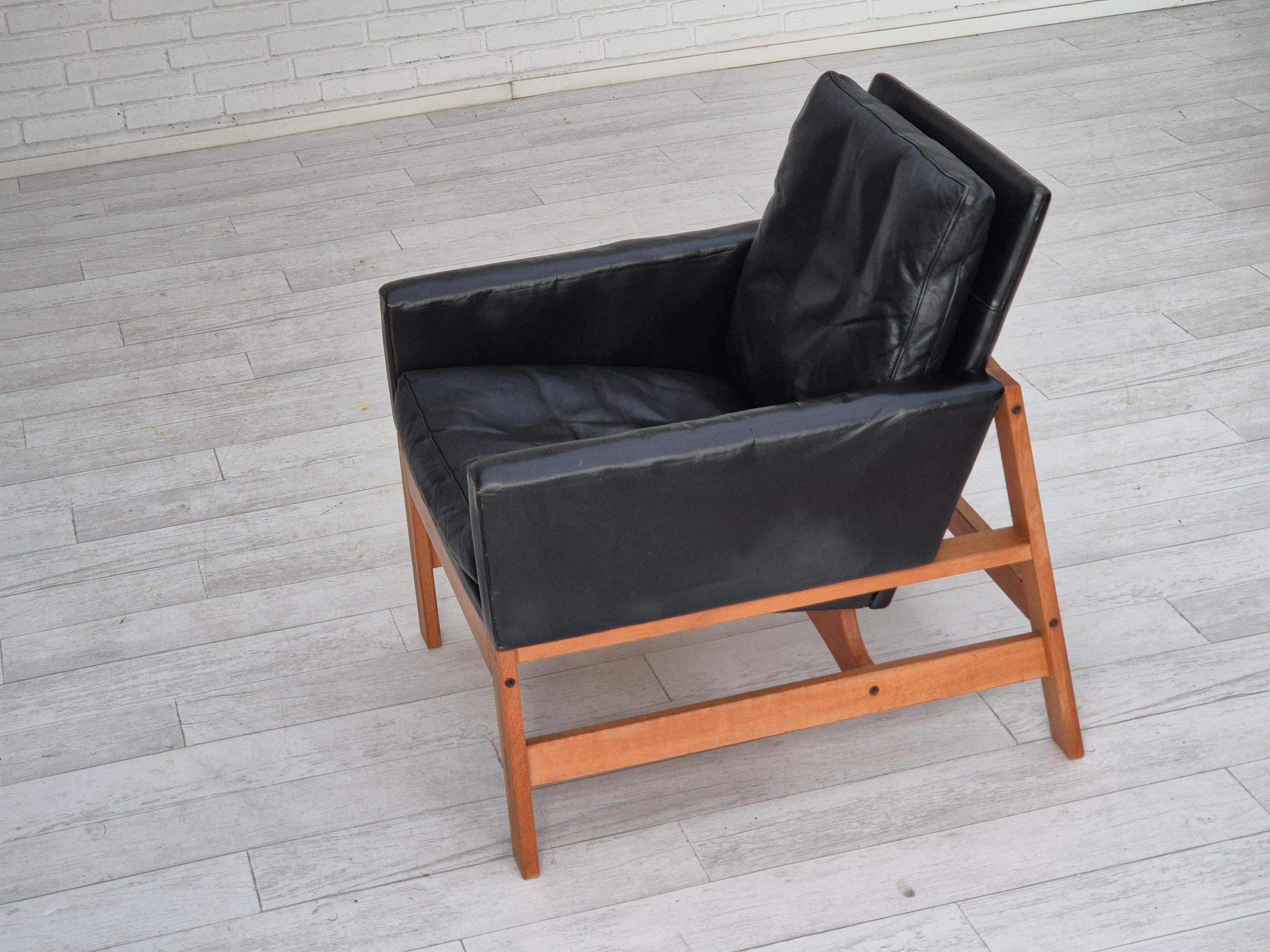 1960er Jahre, Dänischer Sessel, Originalzustand, Möbel Leder, Eichenholz. im Angebot 15