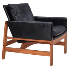1960s, Danish lounge chair, original condition, furniture leather, oak wood.