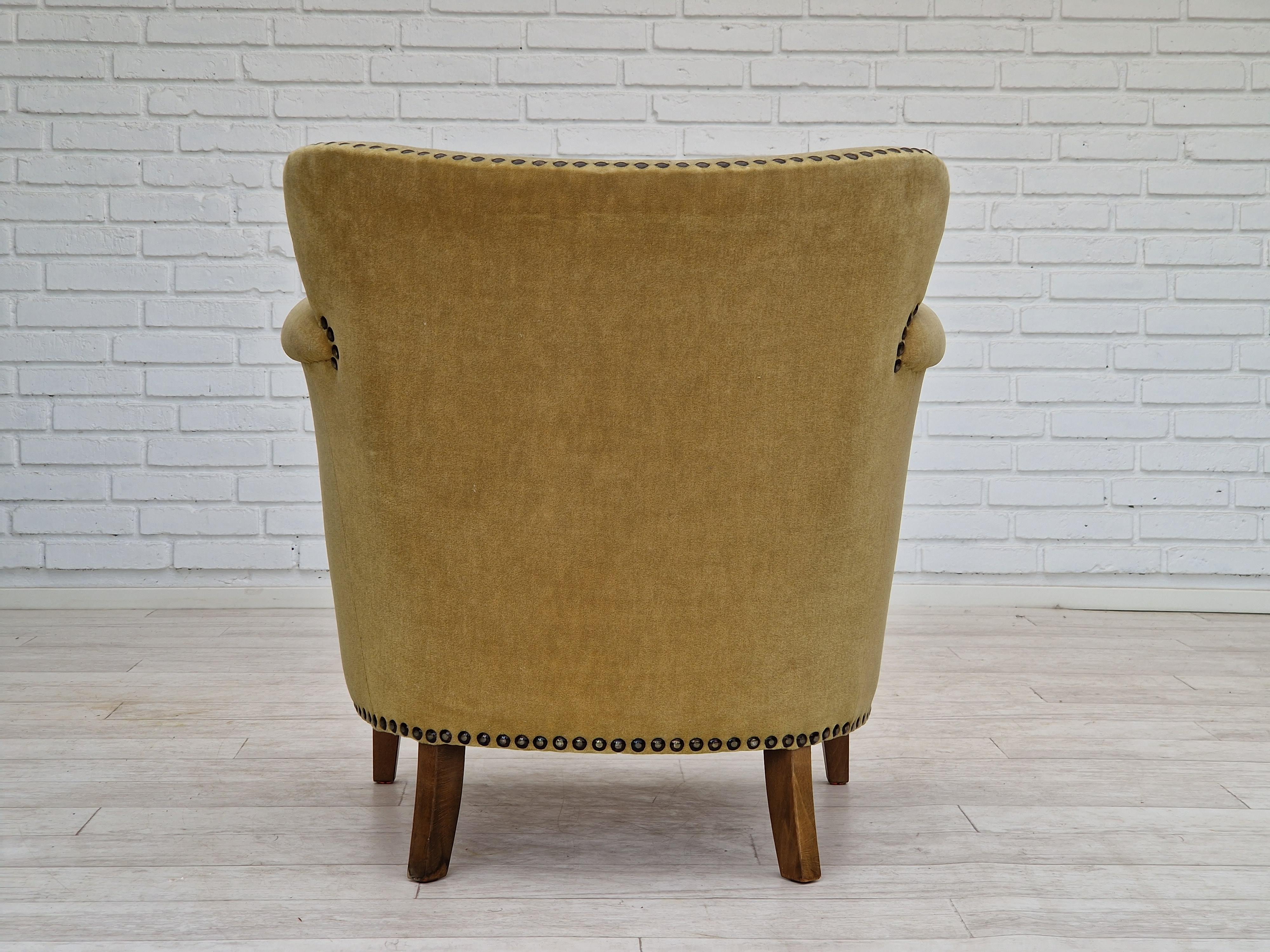 Velvet 1960s, Danish Lounge Chair, Original Very Good Condition