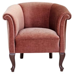 1960s, Danish lounge chair, salmon pink furniture velour, ash wood legs.