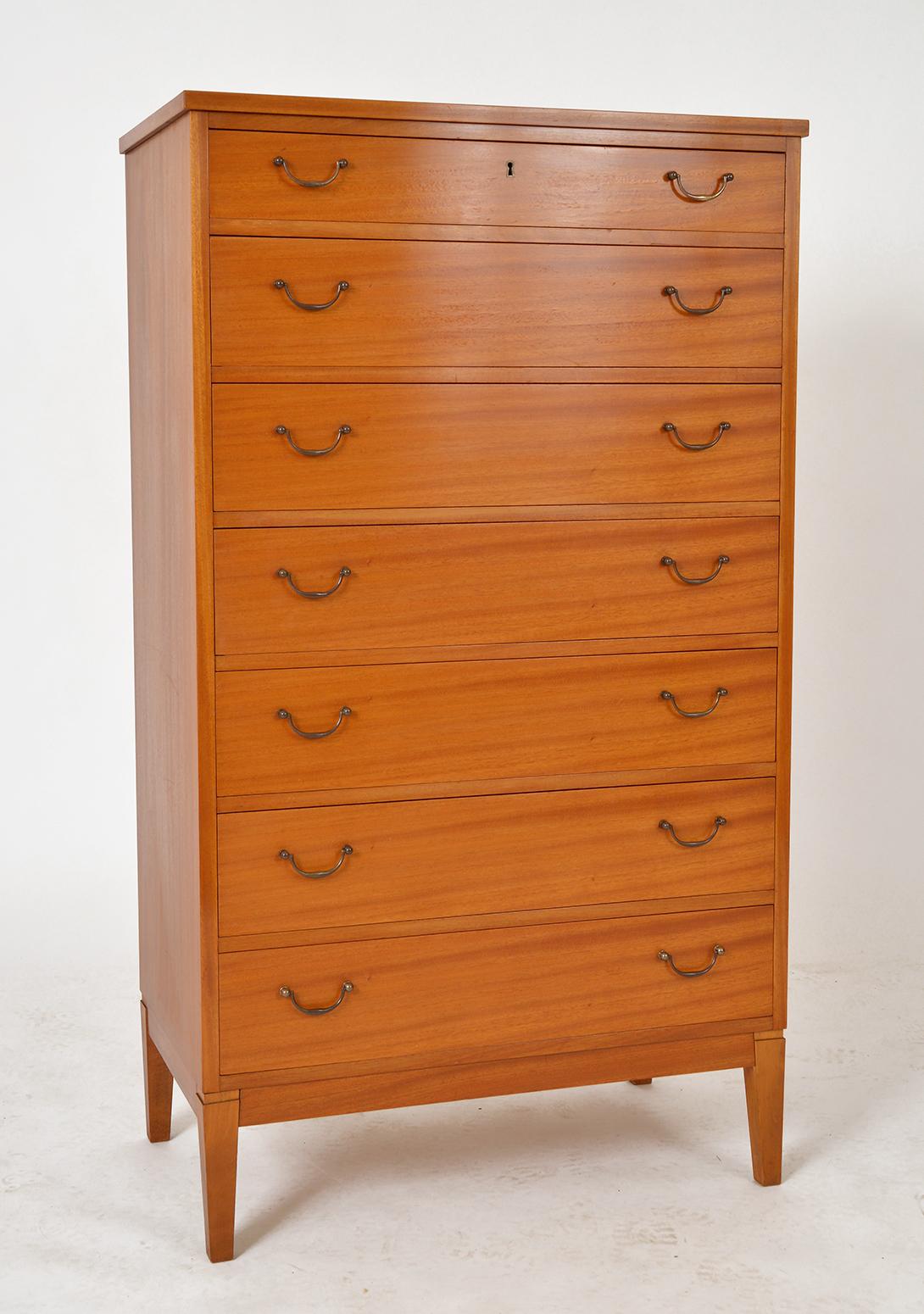 1960s Danish Mahogany Tall Boy Chest of Drawers by Søborg Møbelfabrik Midcentury In Good Condition In Sherborne, Dorset
