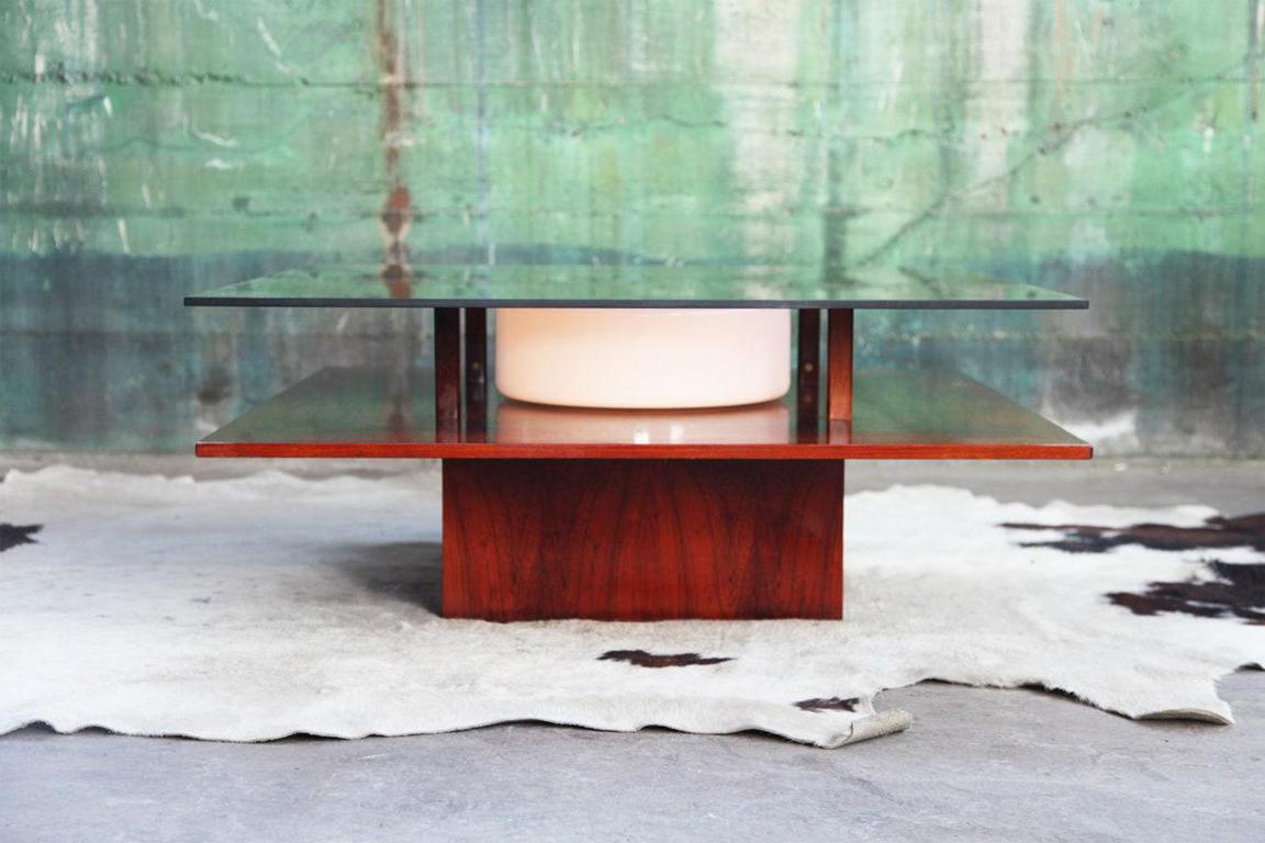 20th Century 1960s Danish MCM Rosewood & Smoked Glass Lighted Cocktail Coffee Table For Sale