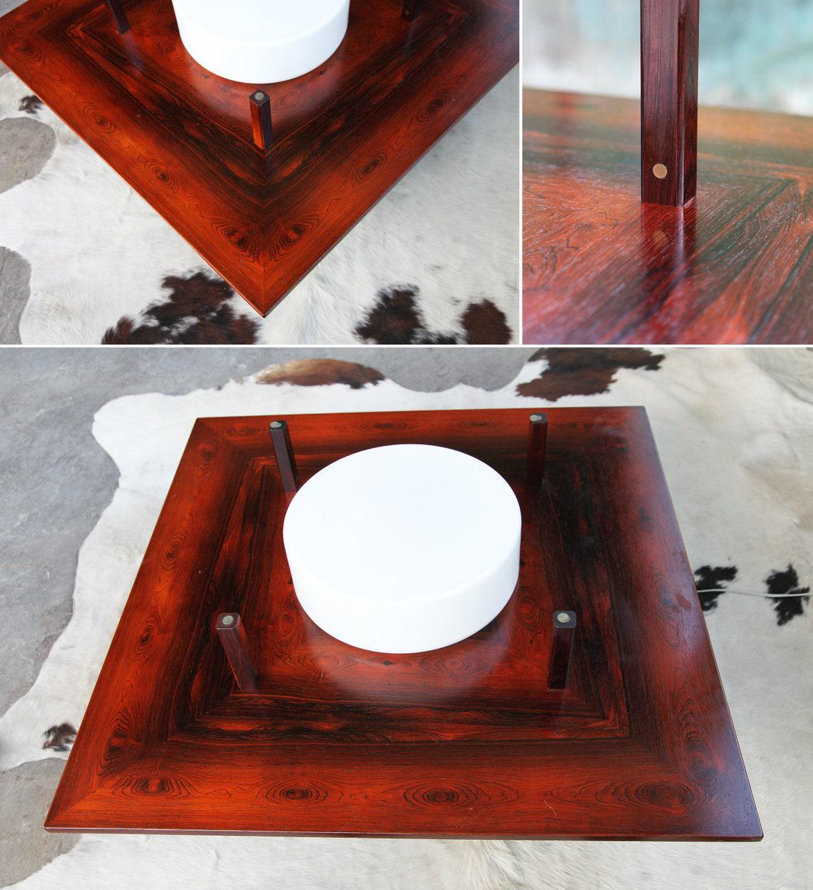1960s Danish MCM Rosewood & Smoked Glass Lighted Cocktail Coffee Table For Sale 2