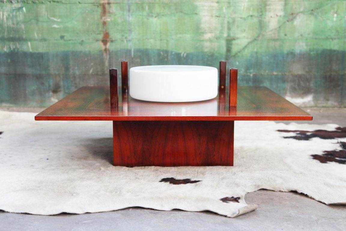 1960s Danish MCM Rosewood & Smoked Glass Lighted Cocktail Coffee Table For Sale 4