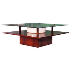 1960s Danish MCM Rosewood & Smoked Glass Lighted Cocktail Coffee Table