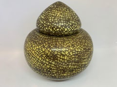 1960s Danish Michael Anderson & Sons Ceramic Yellow and Green Crazed Urn