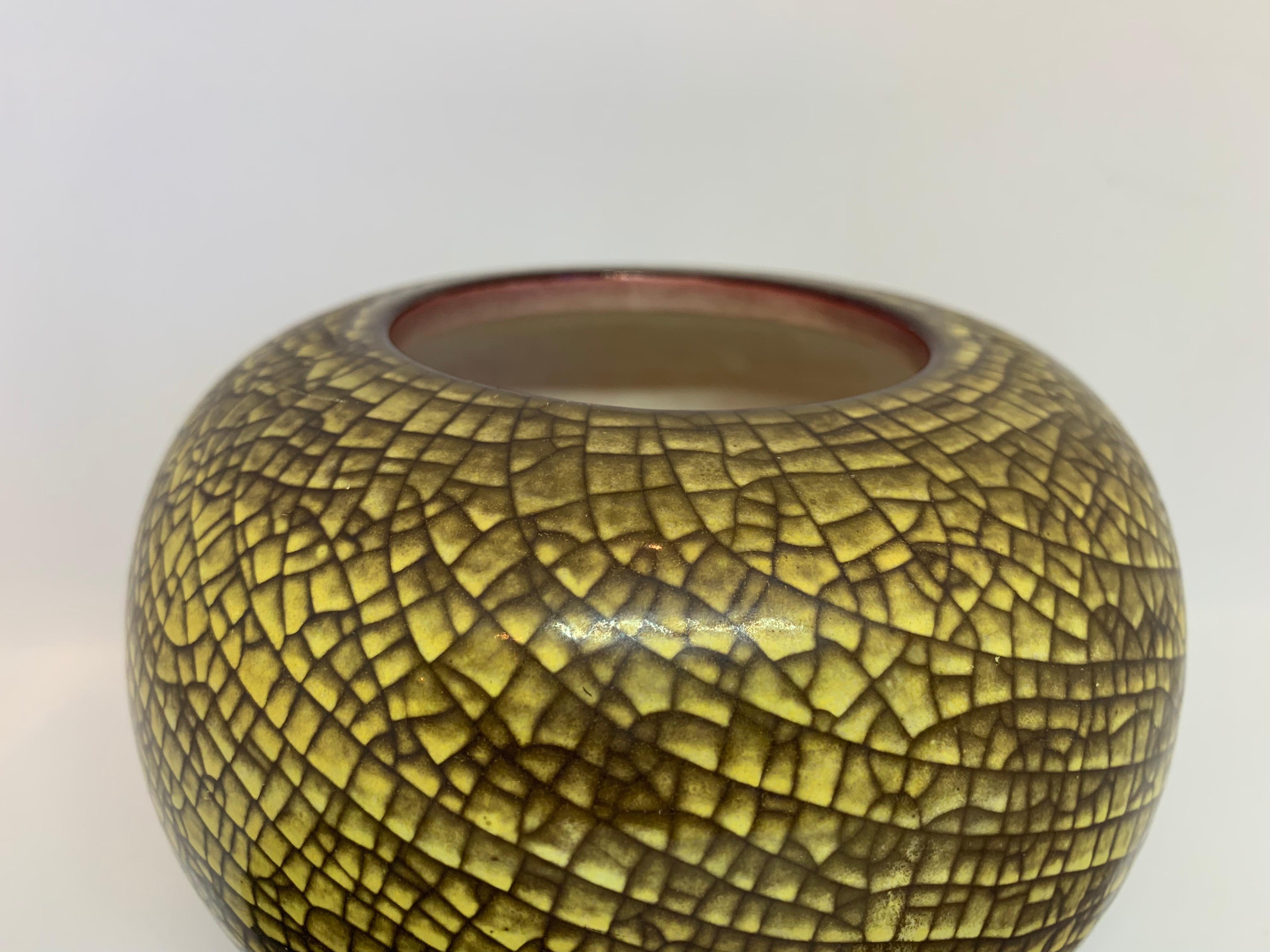 1960s Danish Michael Anderson & Sons Ceramic Yellow and Green Crazed Urn 1